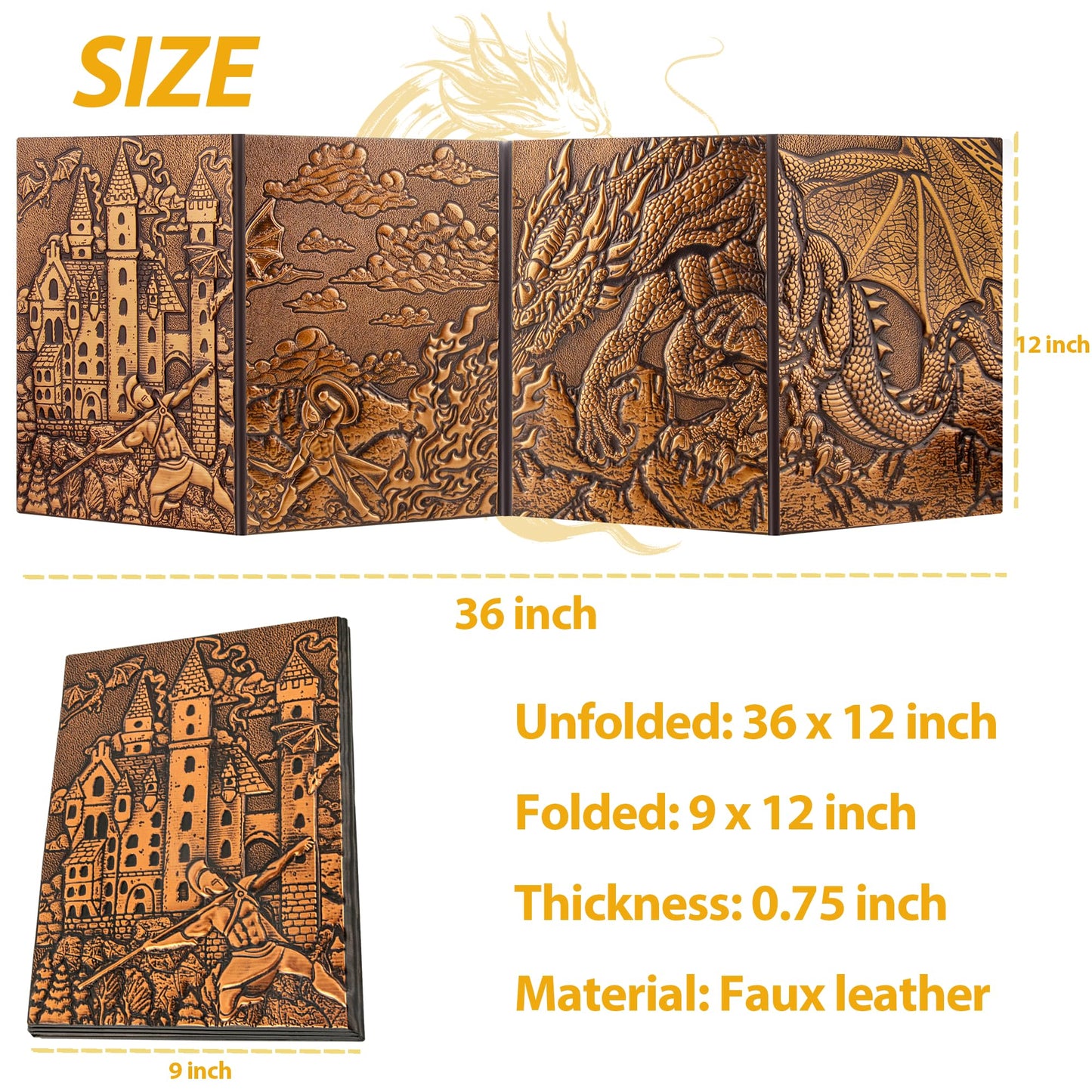 FEIDIAO DND Dungeon Master Screen – 3D Embossed Faux Leather 4-Panel with Pockets