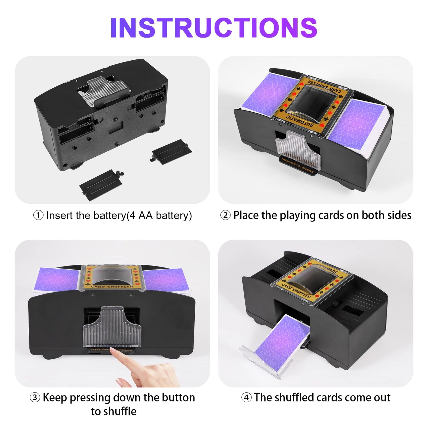 FEIERYA Automatic Card Shuffler 2-Deck – Battery-Operated Shuffler for UNO, Poker & More