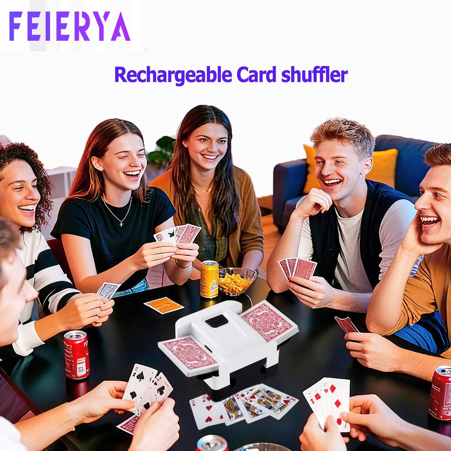 FEIERYA Automatic Card Shuffler 2 Deck – Rechargeable Shuffling Machine for UNO, Poker & Home Games