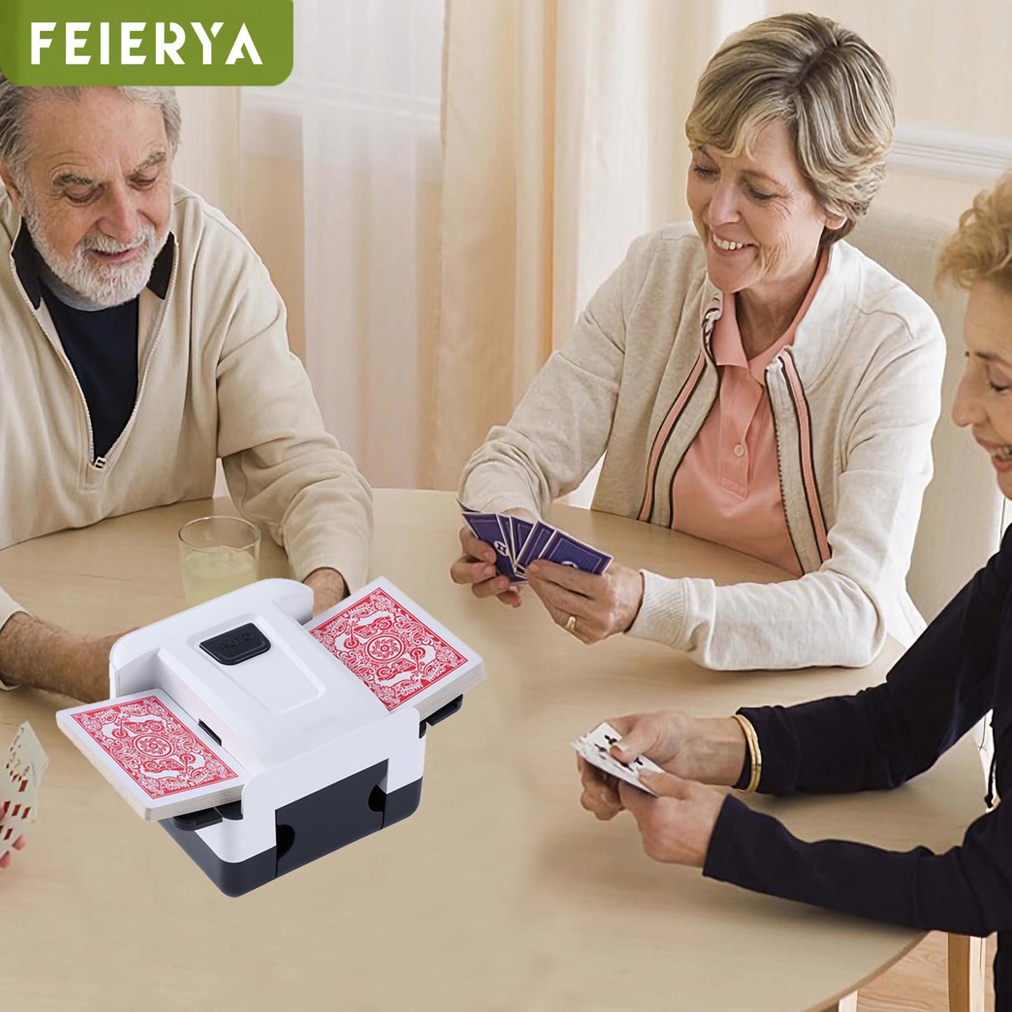 FEIERYA Automatic Card Shuffler 2 Deck – Rechargeable Shuffling Machine for UNO, Poker & Home Games