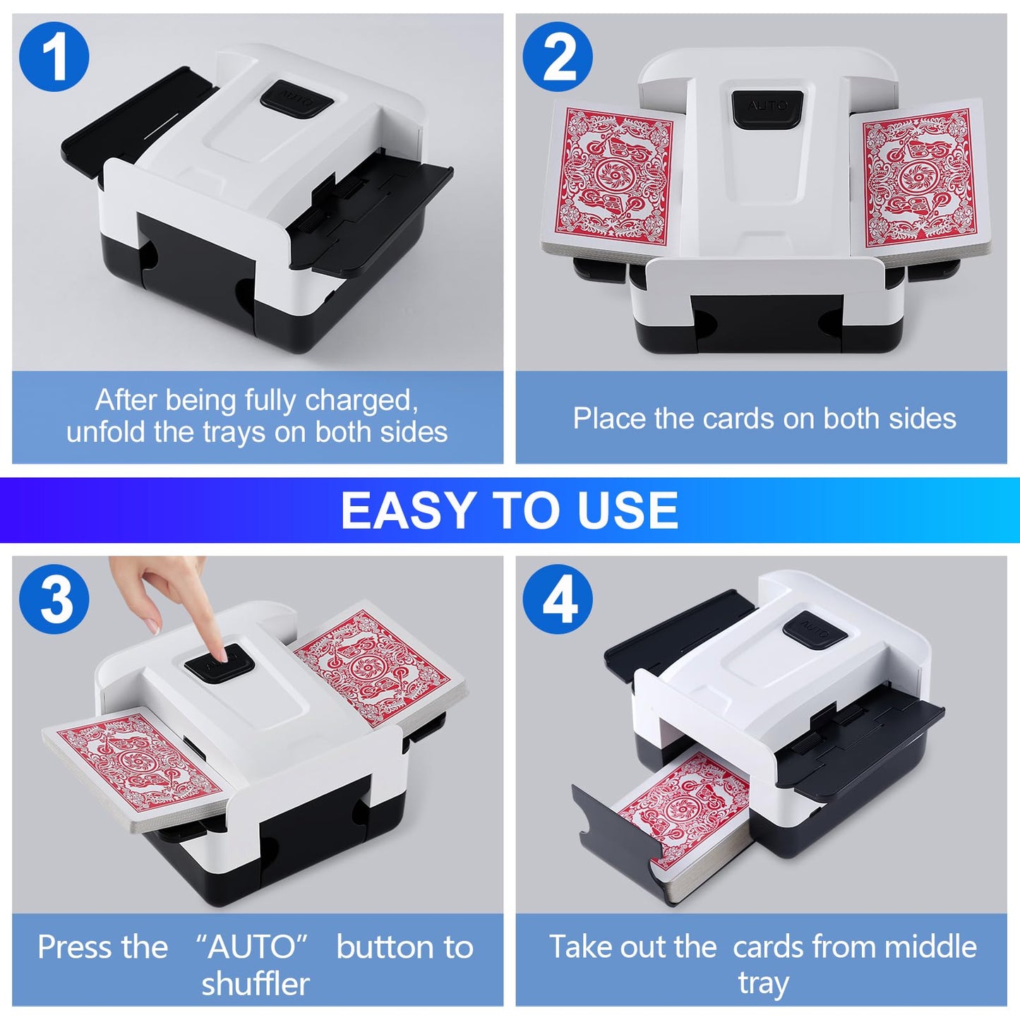 FEIERYA Automatic Card Shuffler 2 Deck – Rechargeable Shuffling Machine for UNO, Poker & Home Games