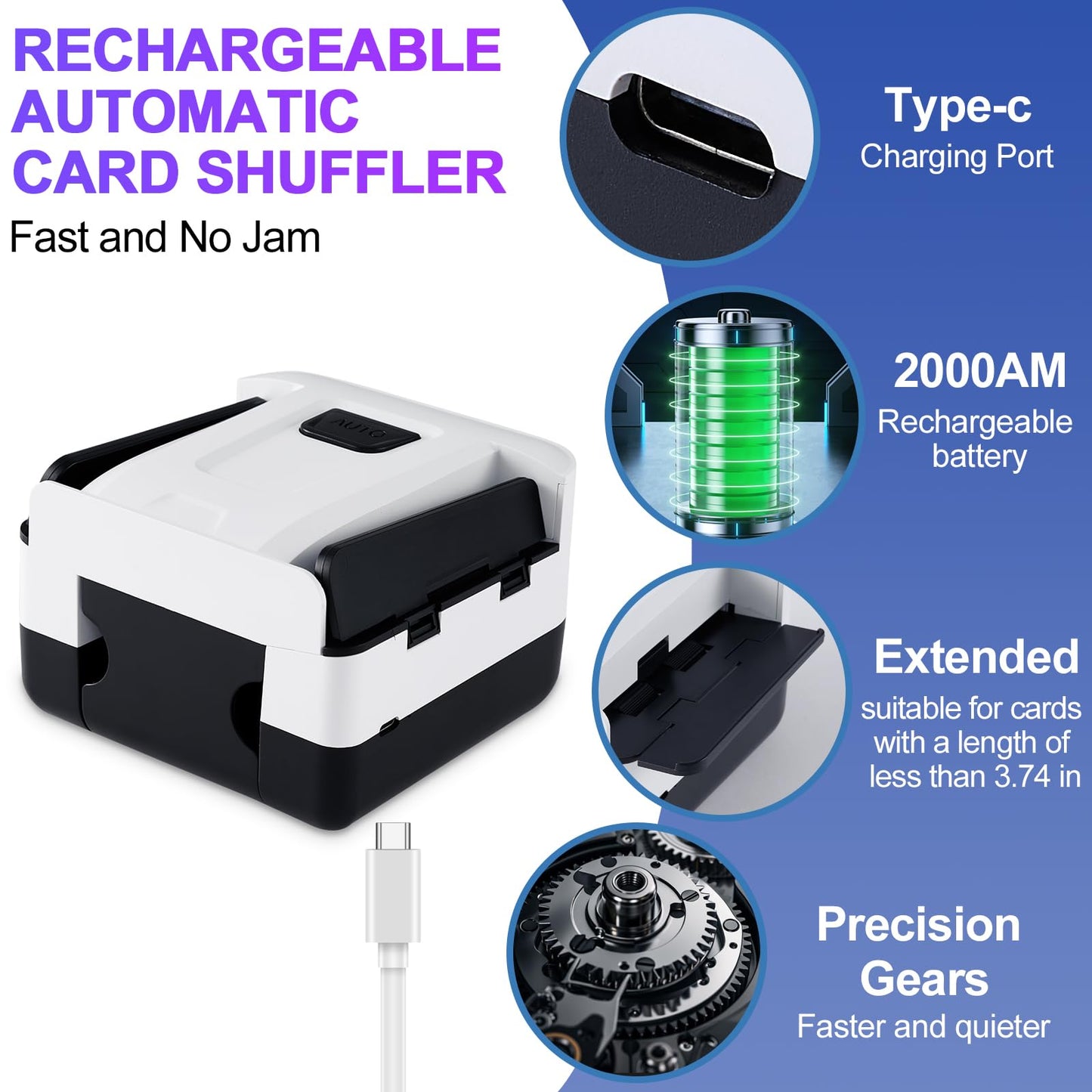 FEIERYA Automatic Card Shuffler 2 Deck – Rechargeable Shuffling Machine for UNO, Poker & Home Games