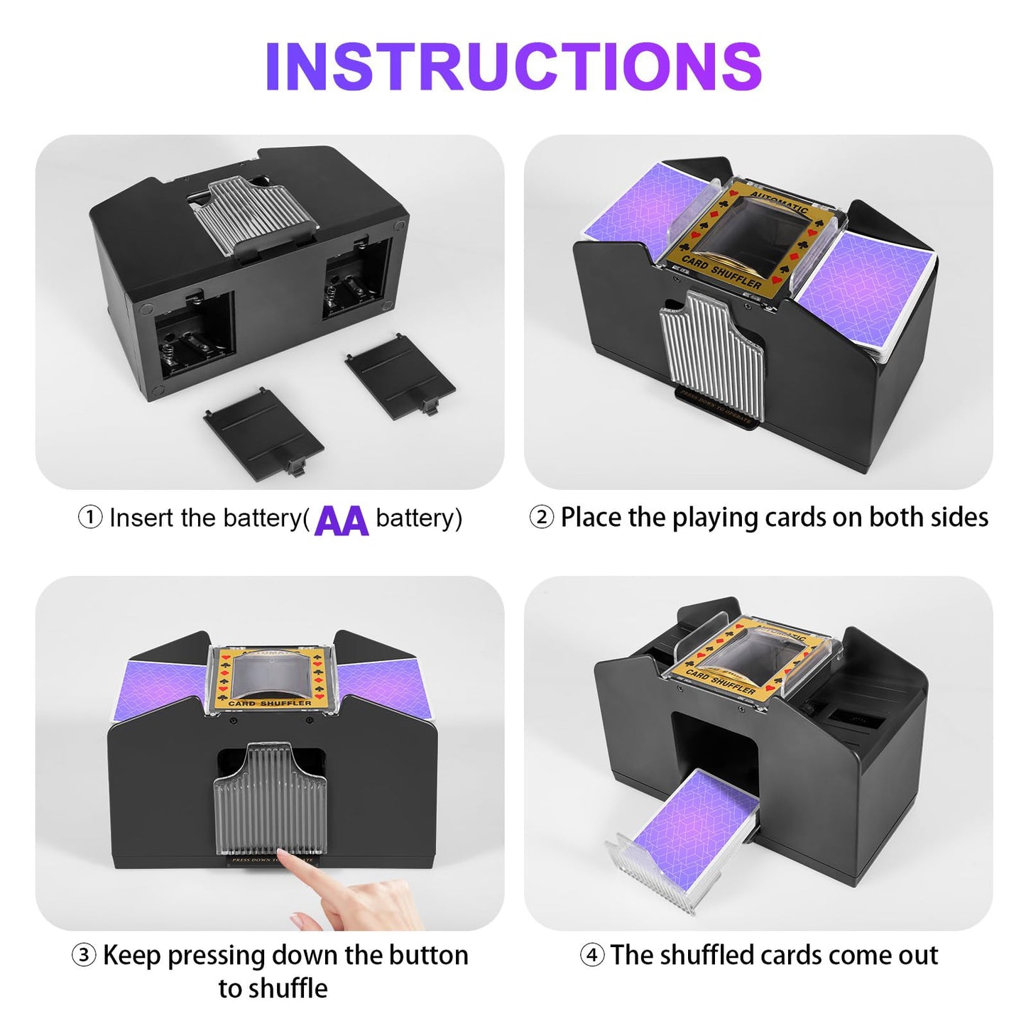 FEIERYA Automatic Card Shuffler 4-Deck – Battery-Operated Shuffle for UNO, Poker & More
