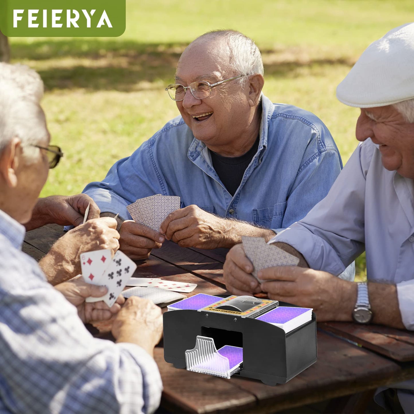 FEIERYA Automatic Card Shuffler 2-Deck – Battery-Operated Shuffler for UNO, Poker & More