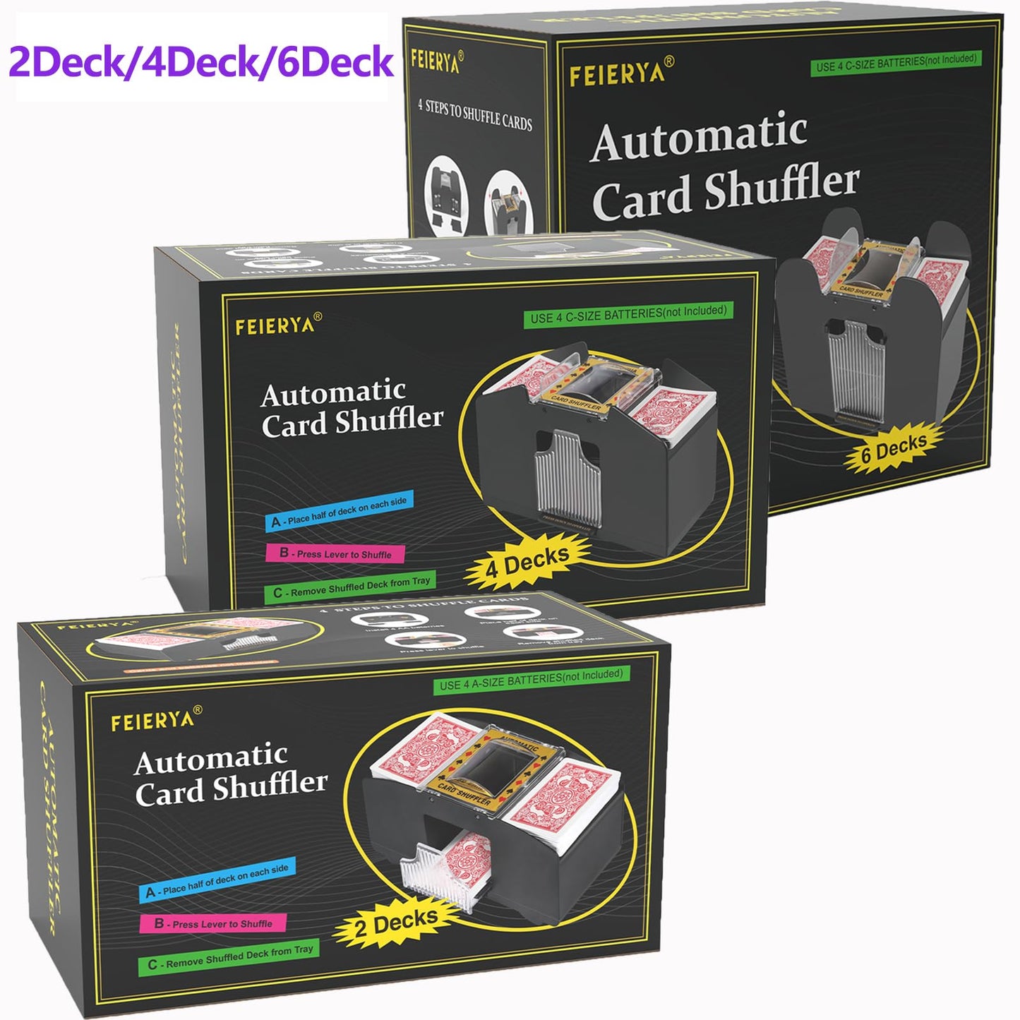 FEIERYA Automatic Card Shuffler 2-Deck – Battery-Operated Shuffler for UNO, Poker & More