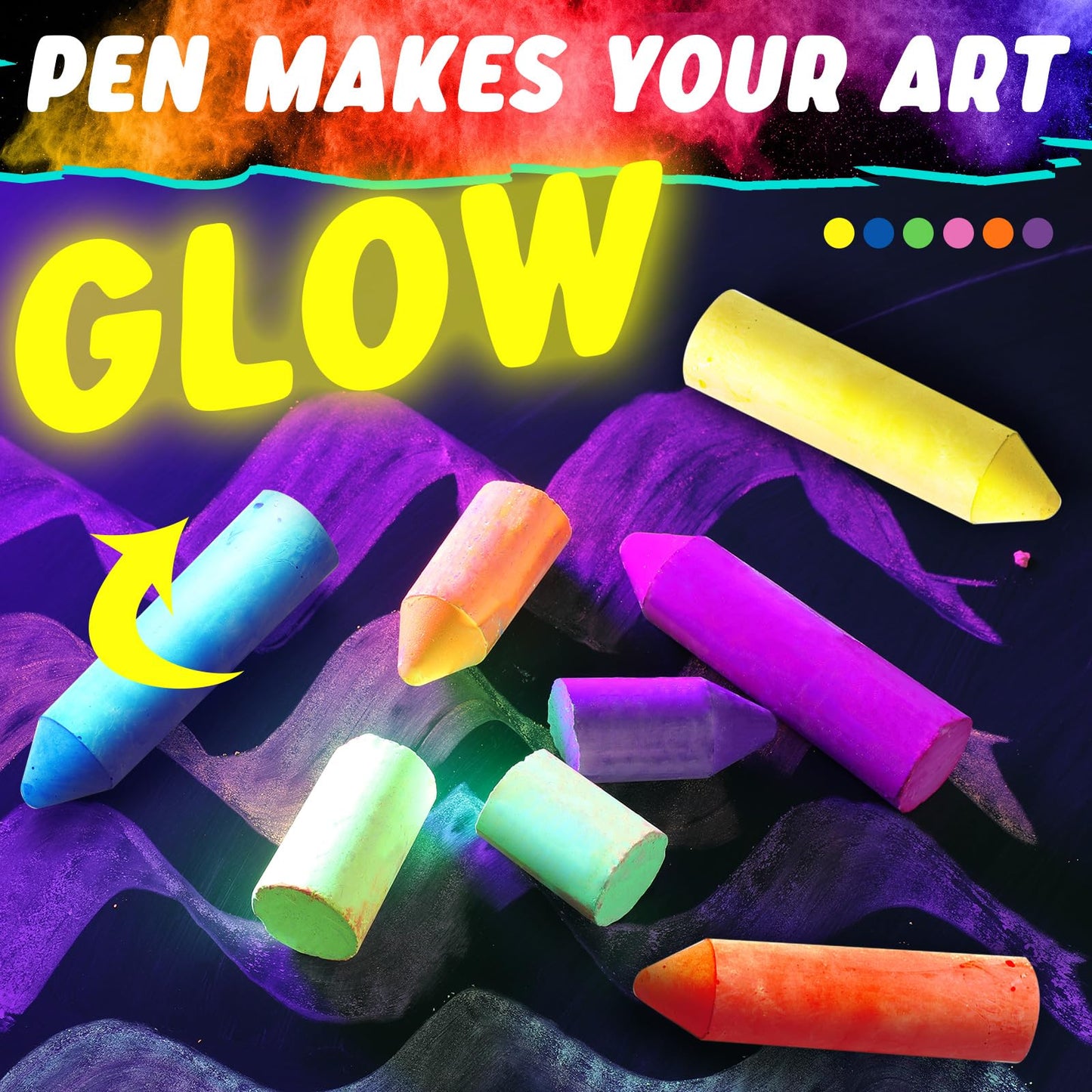 Feifeiya Glow in the Dark Chalk — 30 Neon UV Chalk Set for Blacklight Parties, Outdoor Drawing, and Classroom Fun