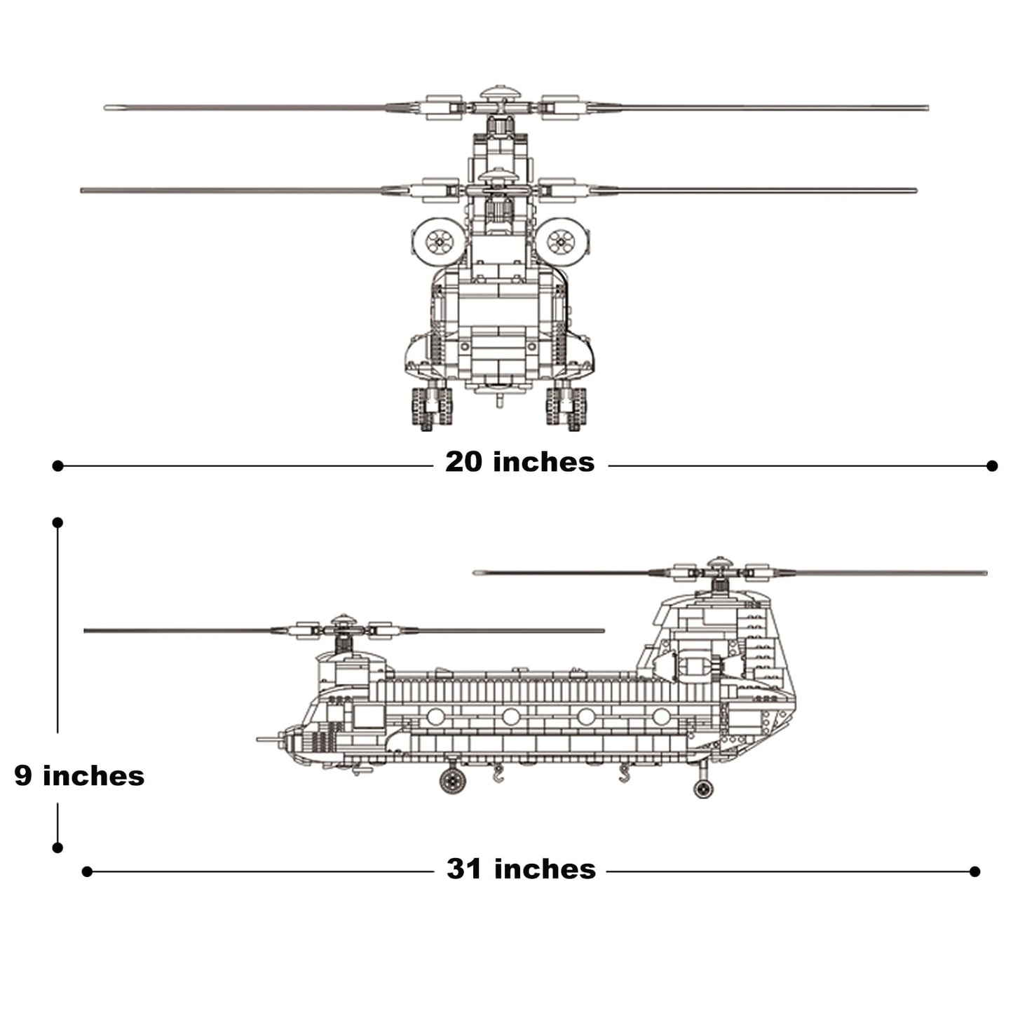Feleph CH-47 Chinook Helicopter Model Kit – 1451 Pieces | Educational Military Building Set