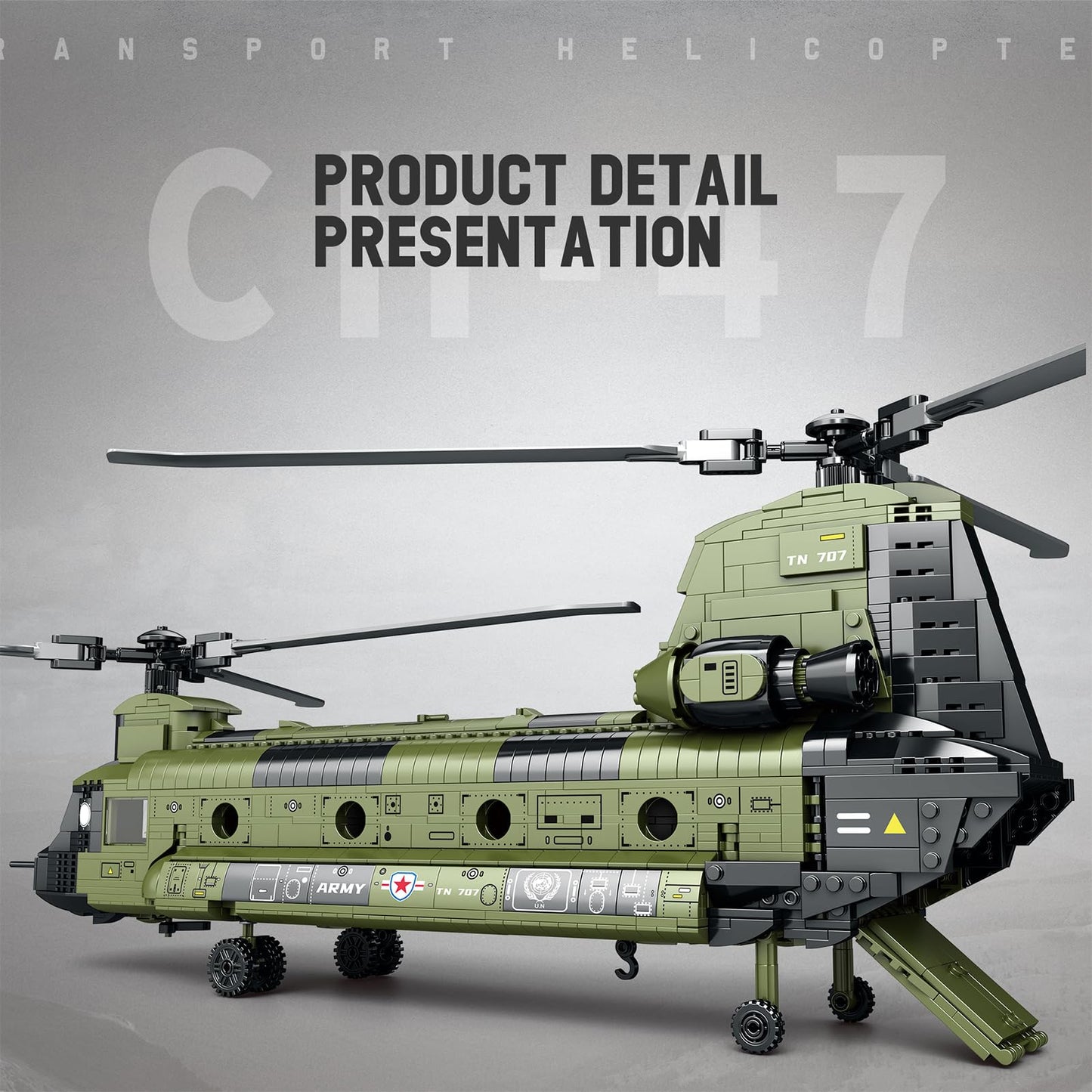 Feleph CH-47 Chinook Helicopter Model Kit – 1451 Pieces | Educational Military Building Set