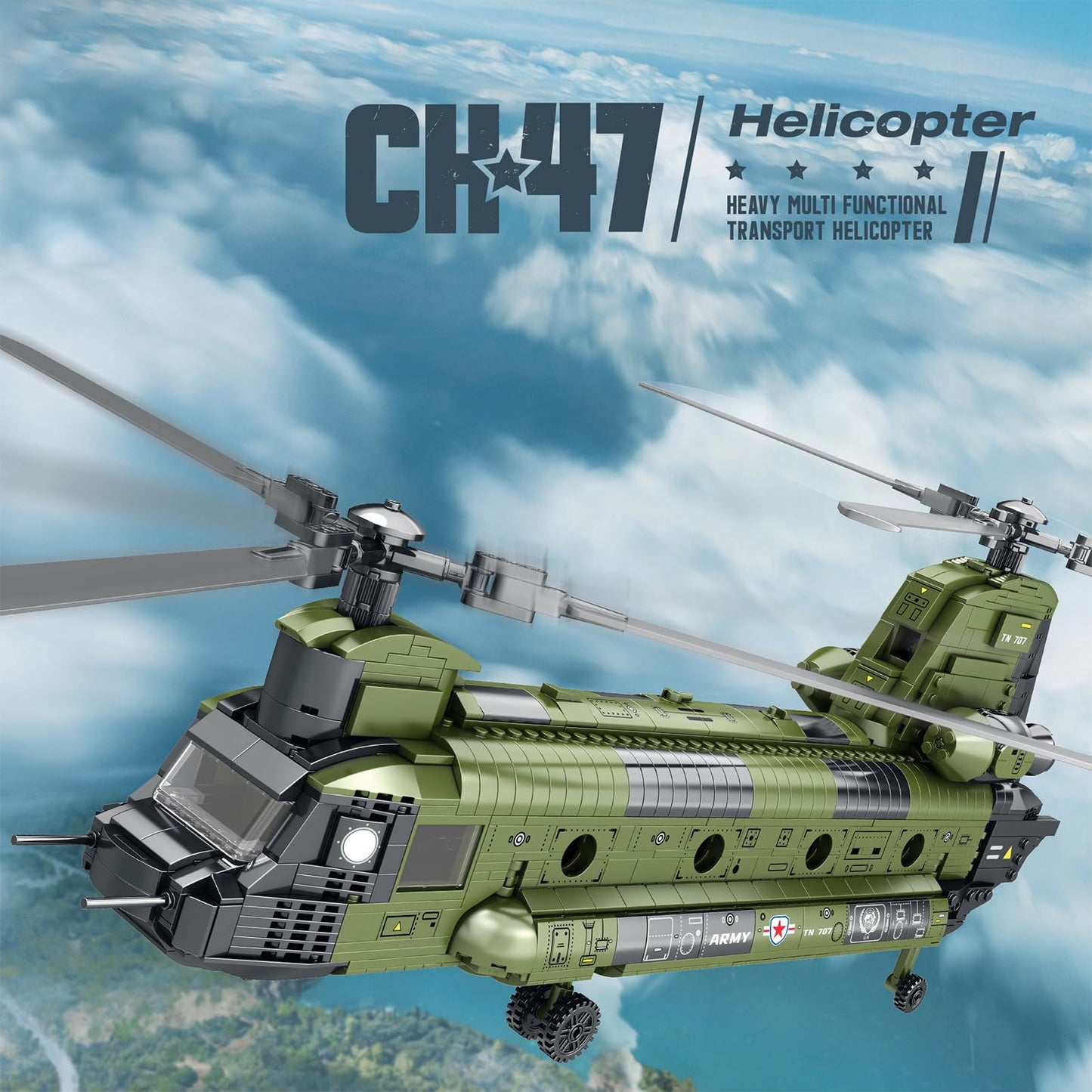 Feleph CH-47 Chinook Helicopter Model Kit – 1451 Pieces | Educational Military Building Set