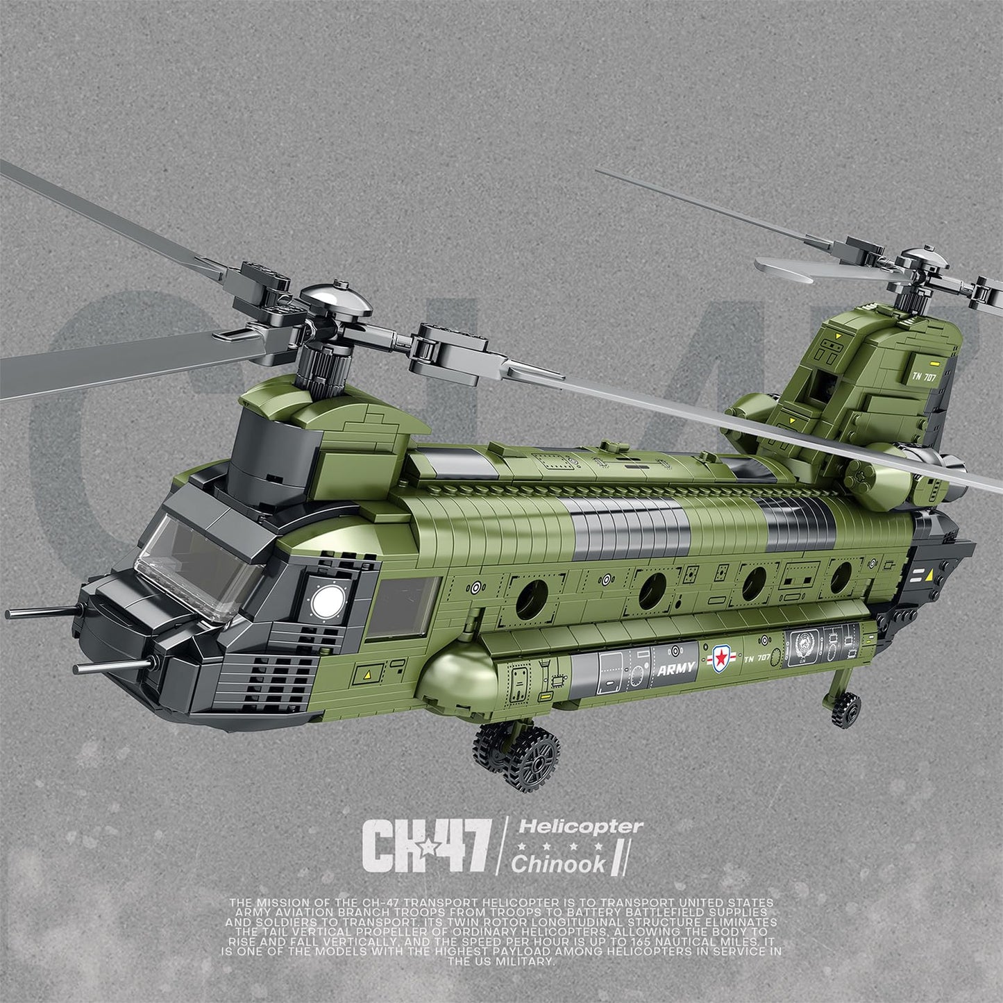 Feleph CH-47 Chinook Helicopter Model Kit – 1451 Pieces | Educational Military Building Set