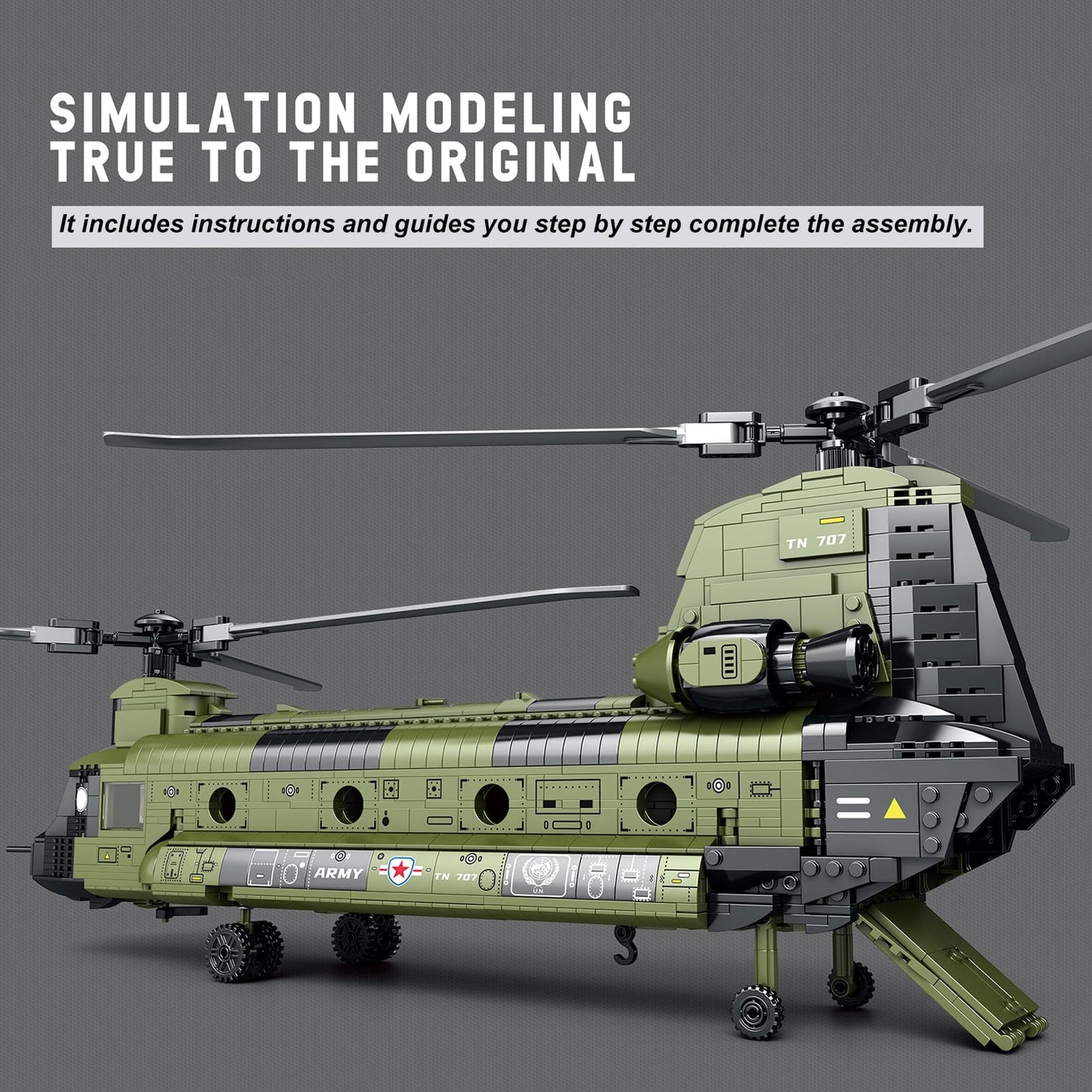 Feleph CH-47 Chinook Helicopter Model Kit – 1451 Pieces | Educational Military Building Set