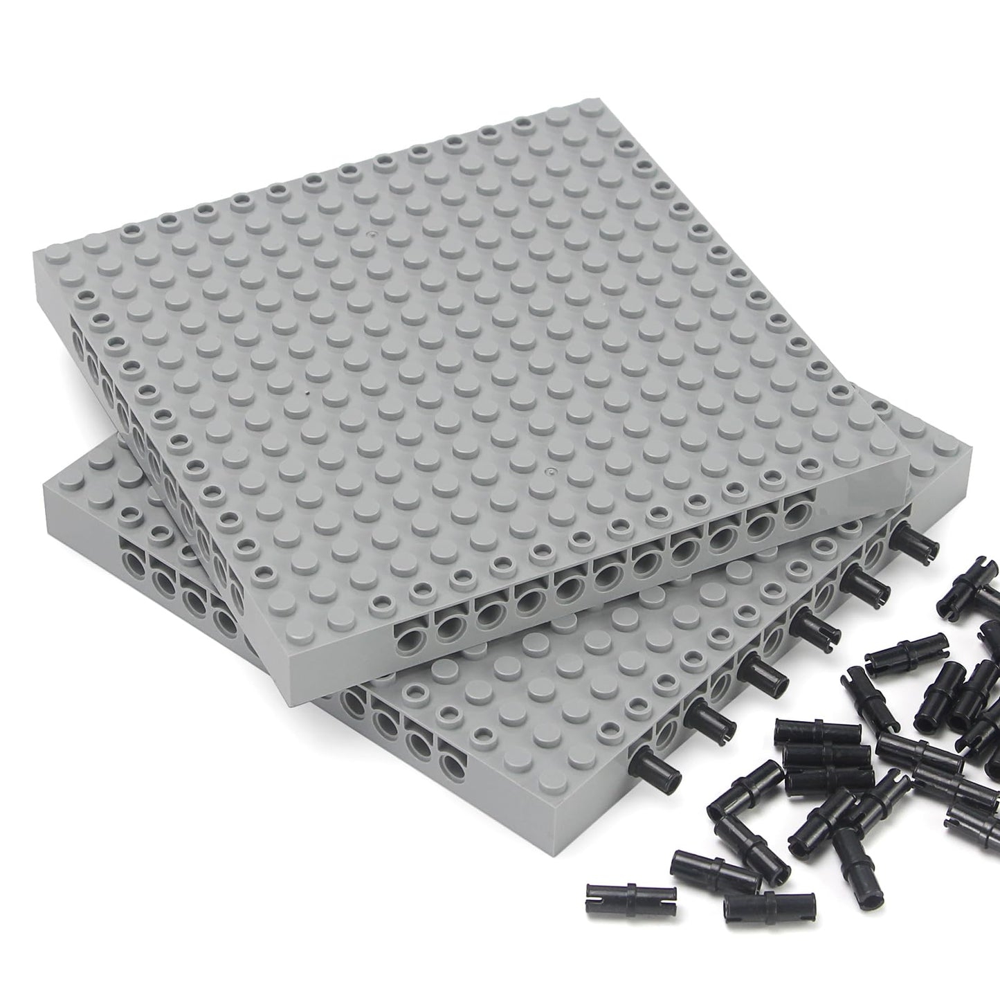 Feleph 5-Inch Base Brick 16x16 Light Bluish Gray – 18-Piece Plate with Holes and Pins, Compatible with 65803/3673