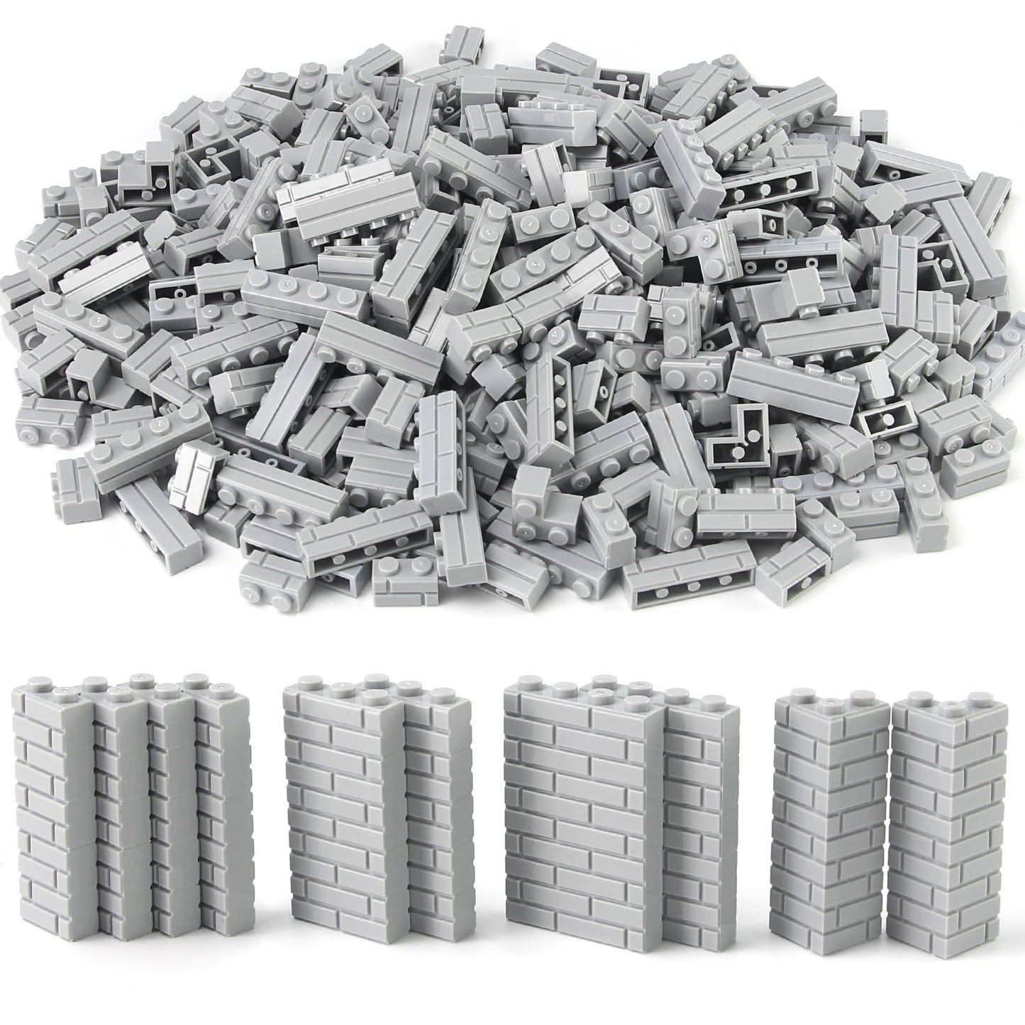 Feleph Masonry Bricks Set – 450 Pcs Gray, Compatible with Major Brands