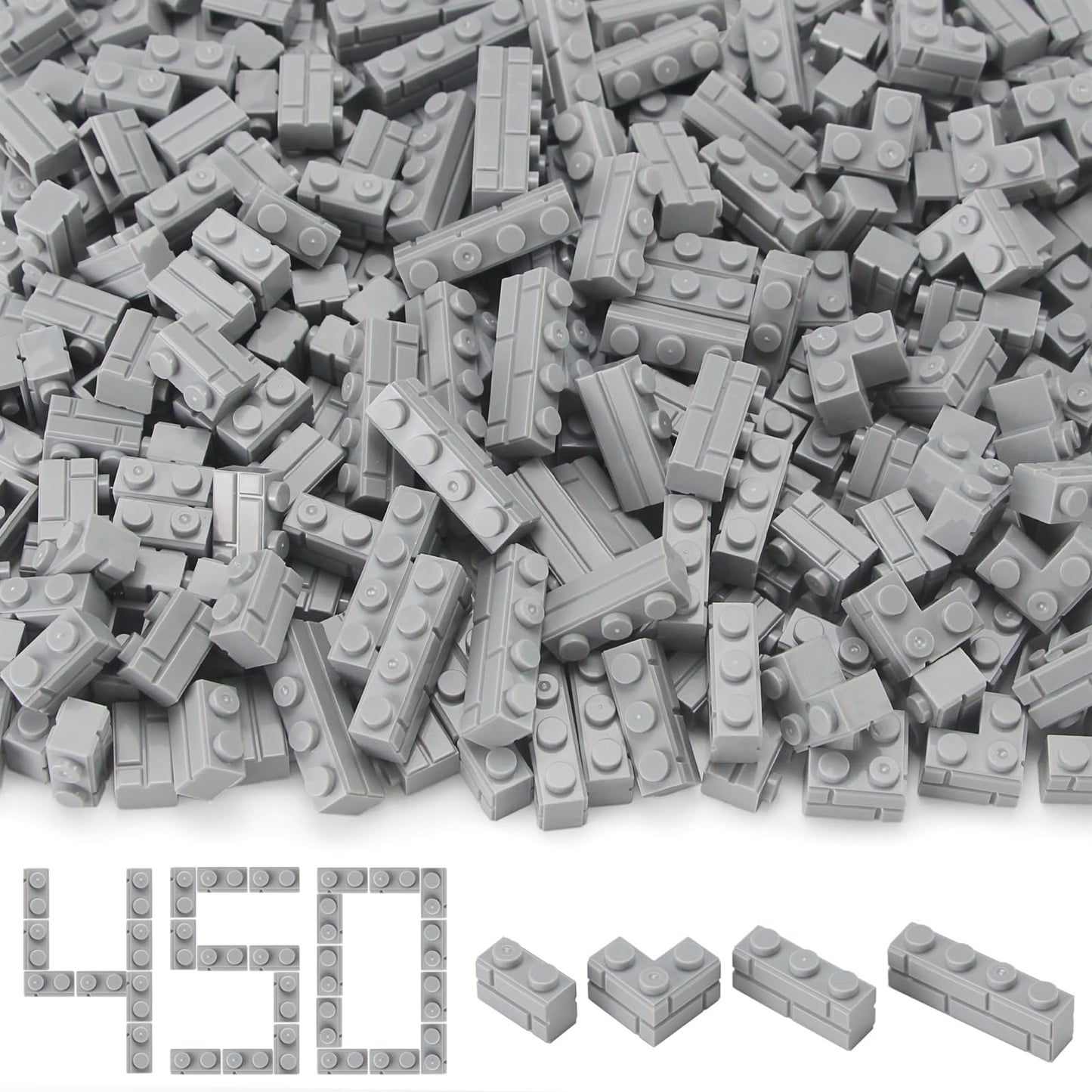 Feleph Masonry Bricks Set – 450 Pcs Gray, Compatible with Major Brands