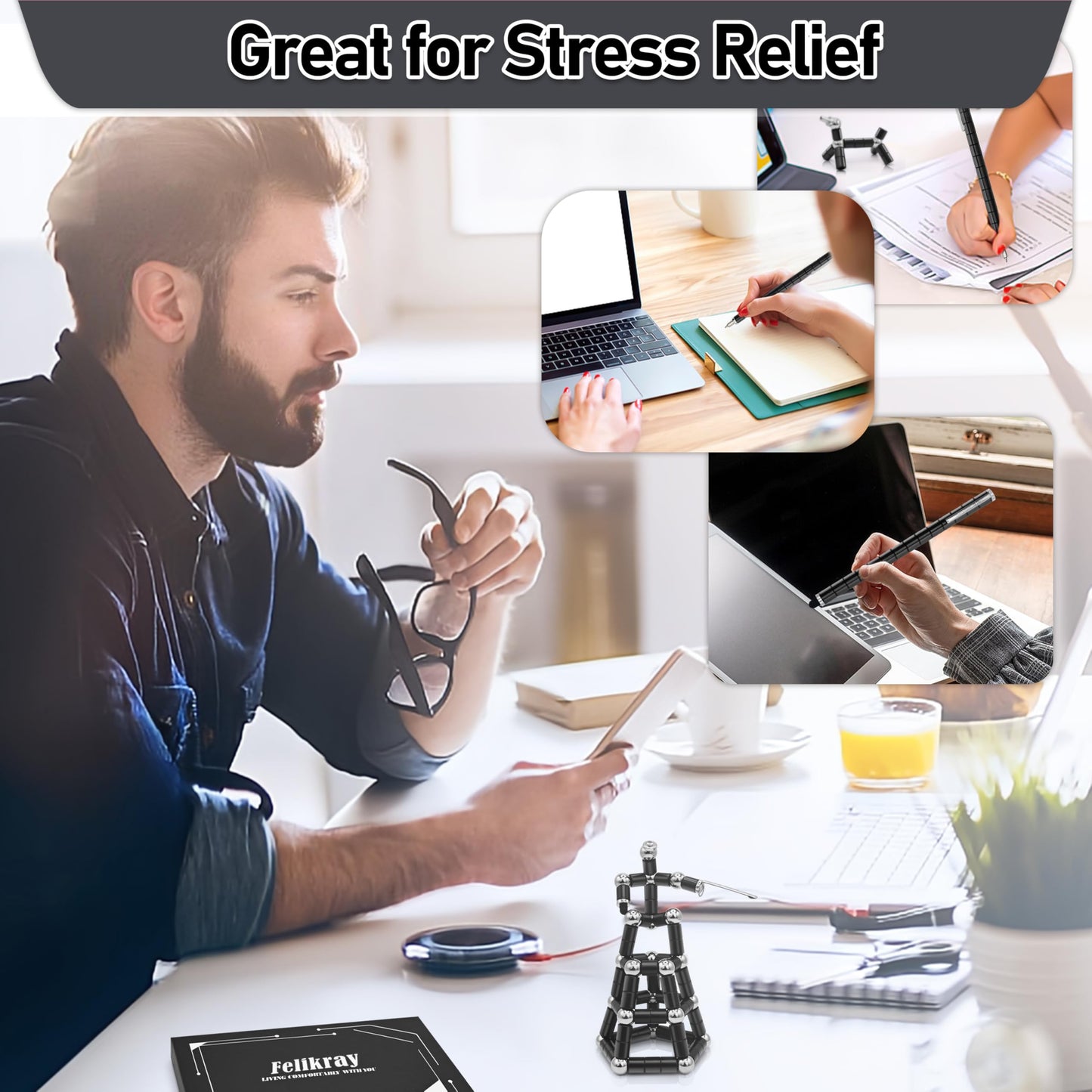 Felikray Magnetic Fidget Pen – Black Deformation Toy for Teens & Adults