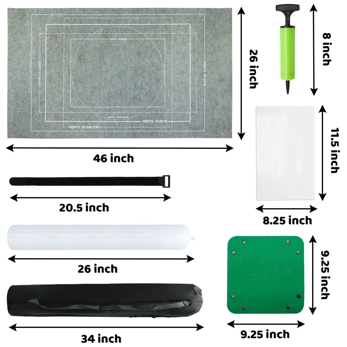 FELIZROCA Portable Puzzle Mat Roll Up – 46x26 in Puzzle Kit with Glue Sheets, Trays, Pump, Tube & Bag