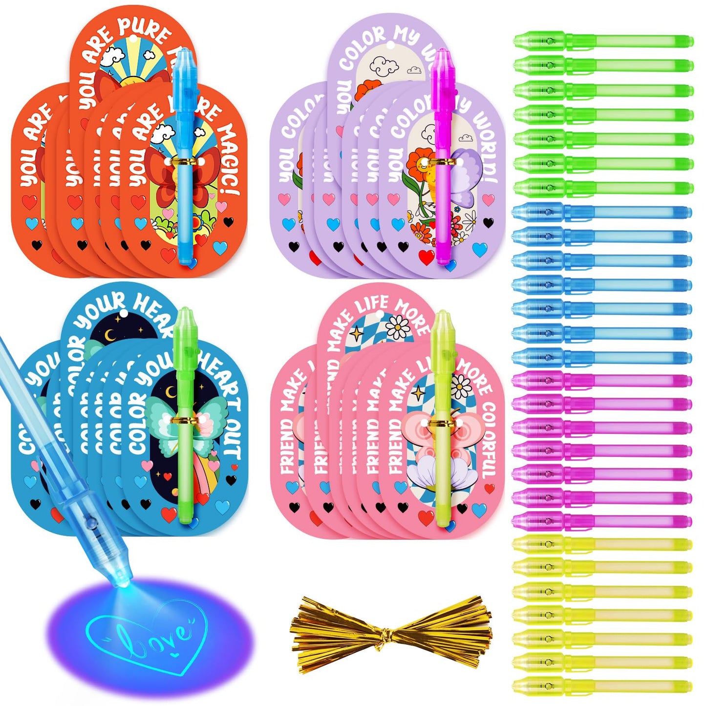 Feltom 28-Pack Valentines Gifts for Kids – Invisible Ink Spy Pens & Cards