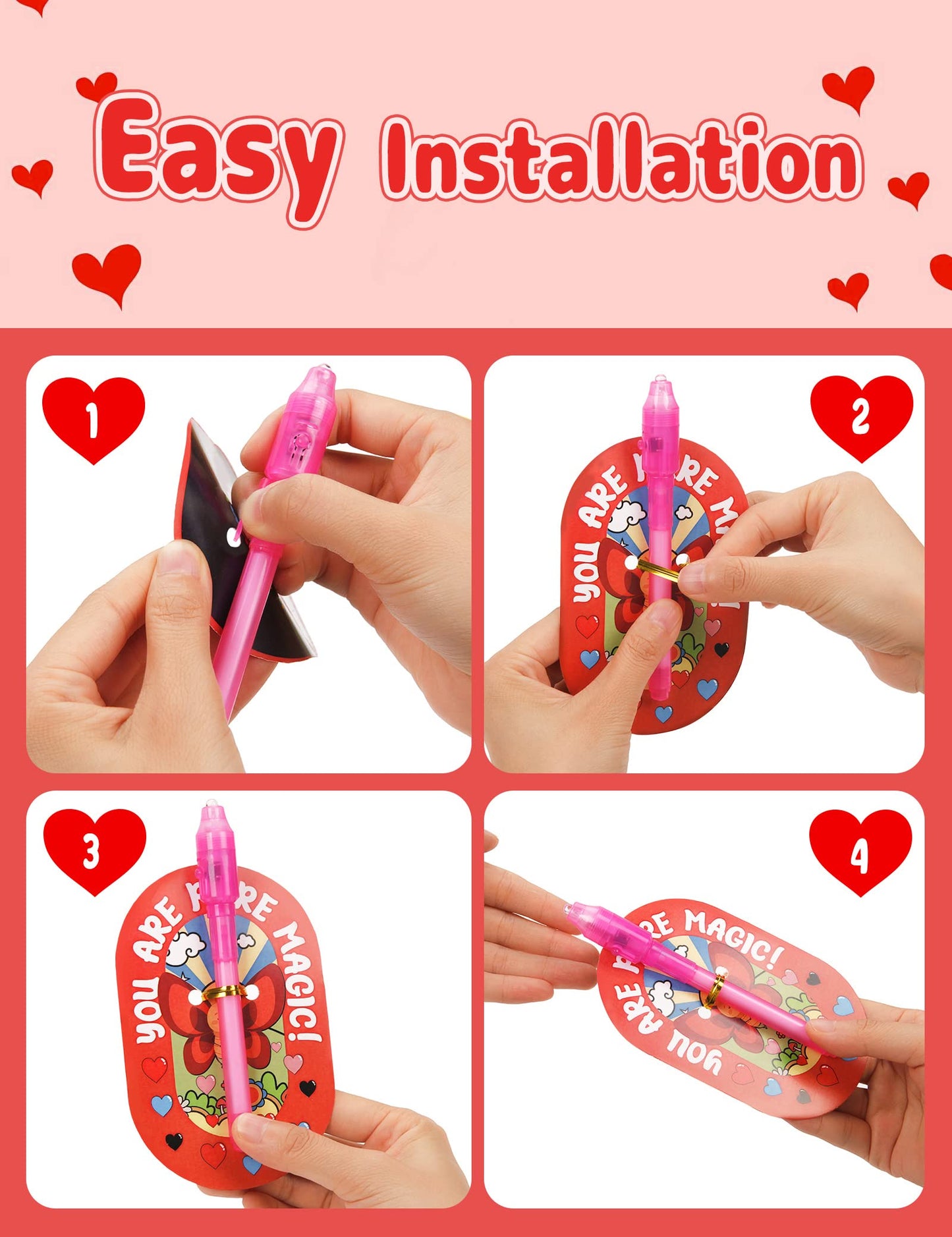 Feltom 28-Pack Valentines Gifts for Kids – Invisible Ink Spy Pens & Cards