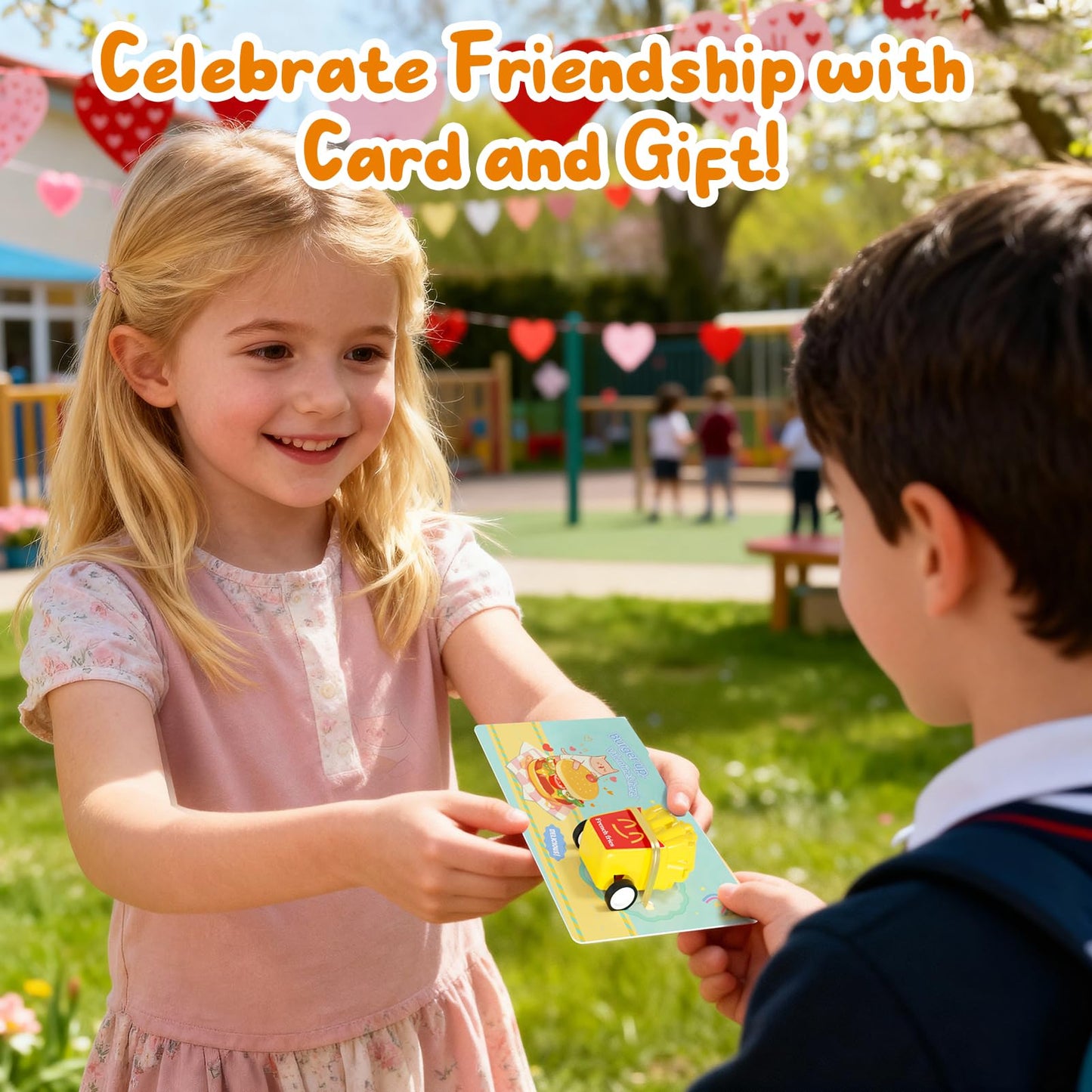 Feltom 28-Pack Valentine’s Day Kids Toy Set – Pull-Back Burger Cars & Cards