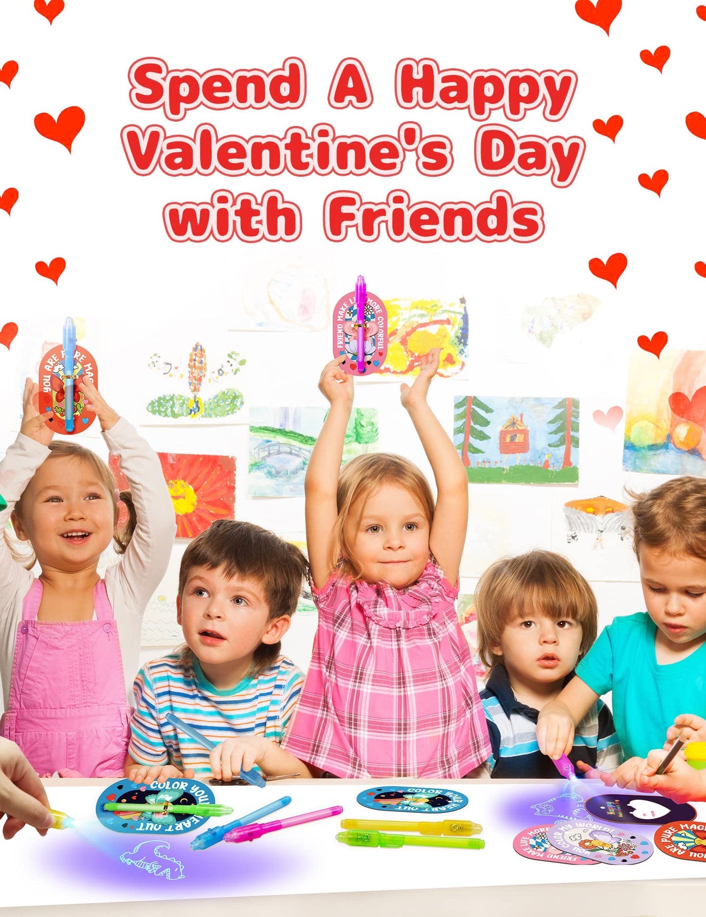 Feltom 28-Pack Valentines Gifts for Kids – Invisible Ink Spy Pens & Cards