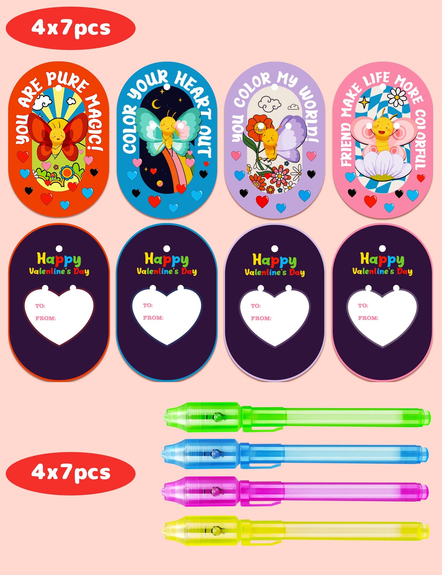 Feltom 28-Pack Valentines Gifts for Kids – Invisible Ink Spy Pens & Cards