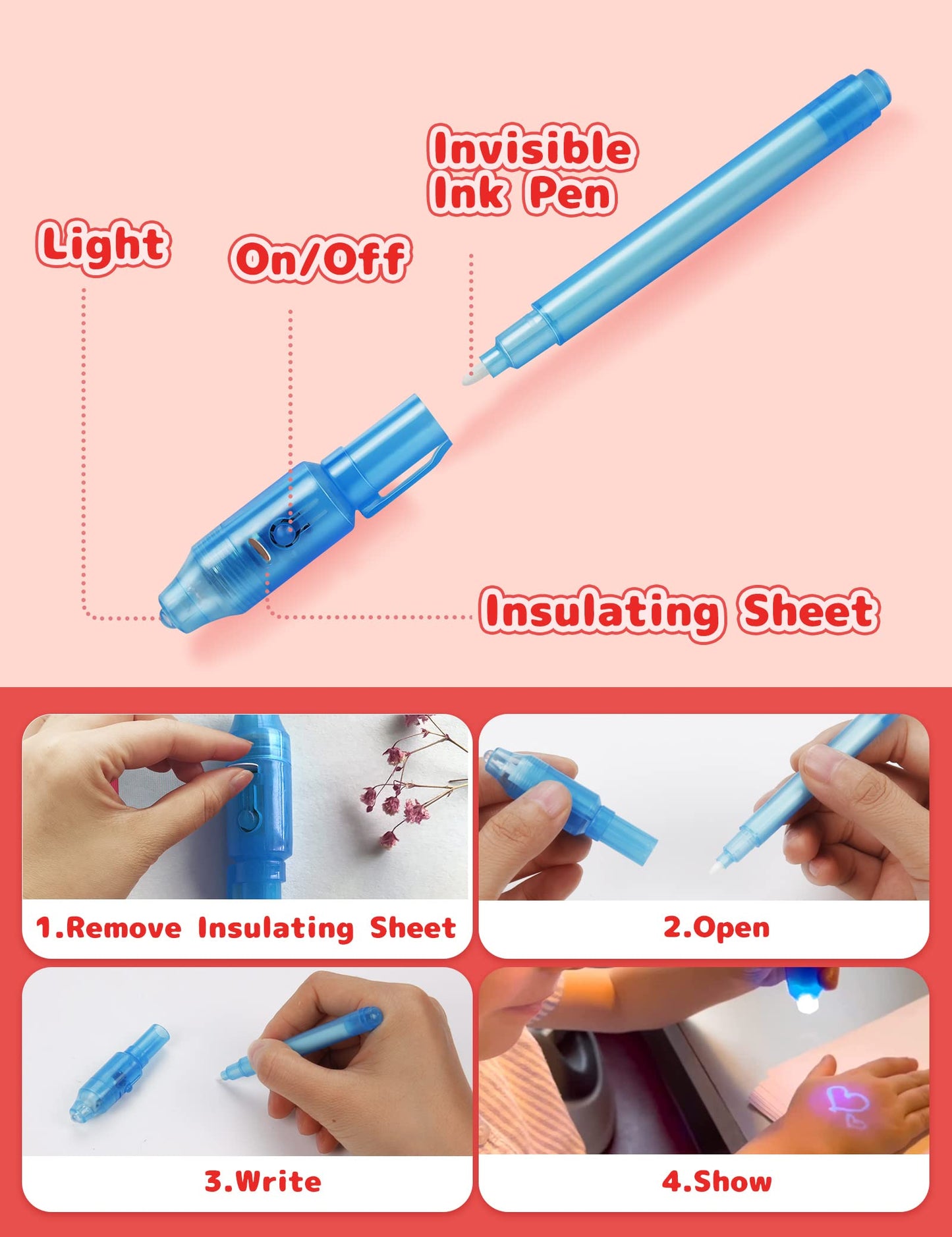 Feltom 28-Pack Valentines Gifts for Kids – Invisible Ink Spy Pens & Cards