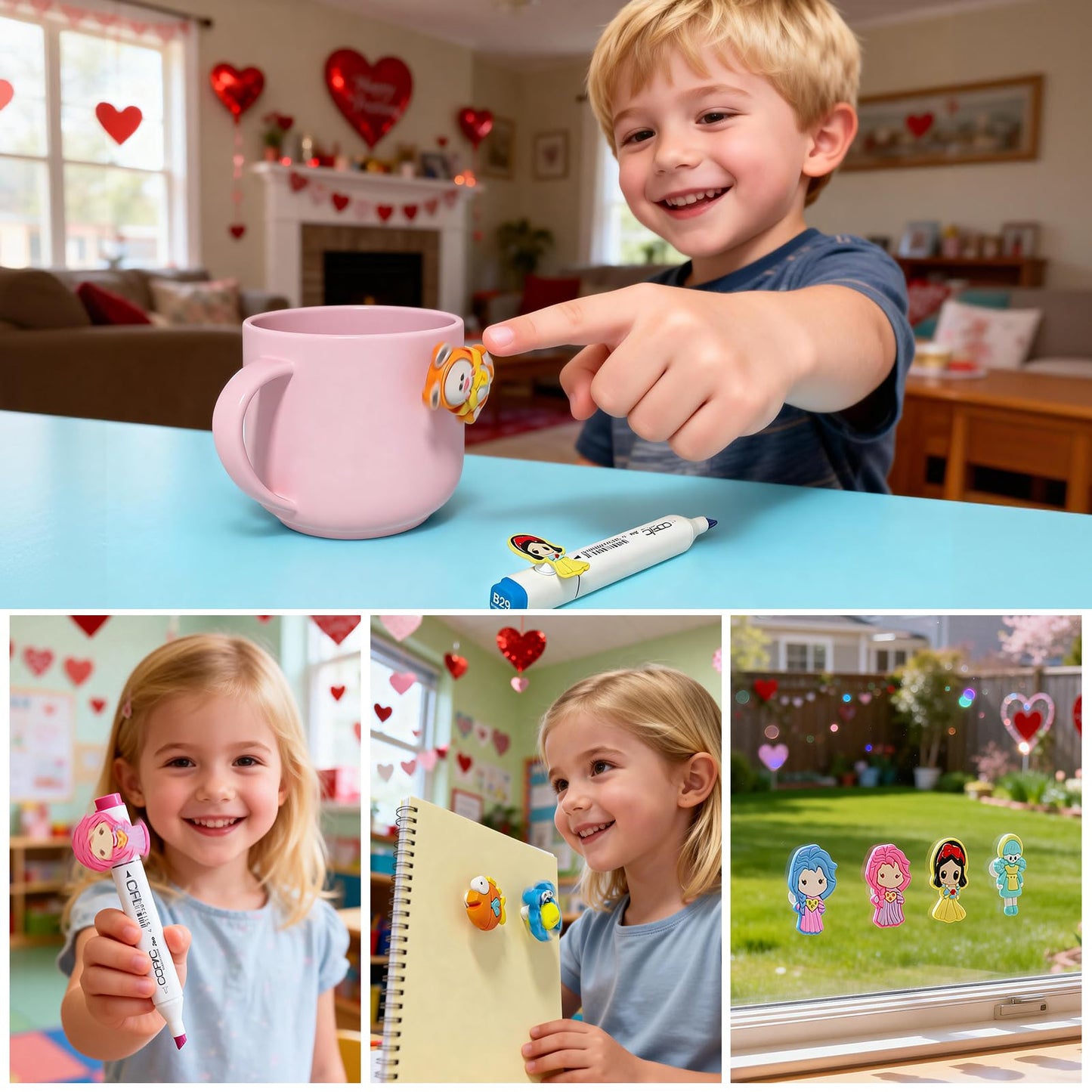 Feltom 30-Pack Valentines Gift Set for Kids | Fidget Spinner Pencil Top Toys & Cards