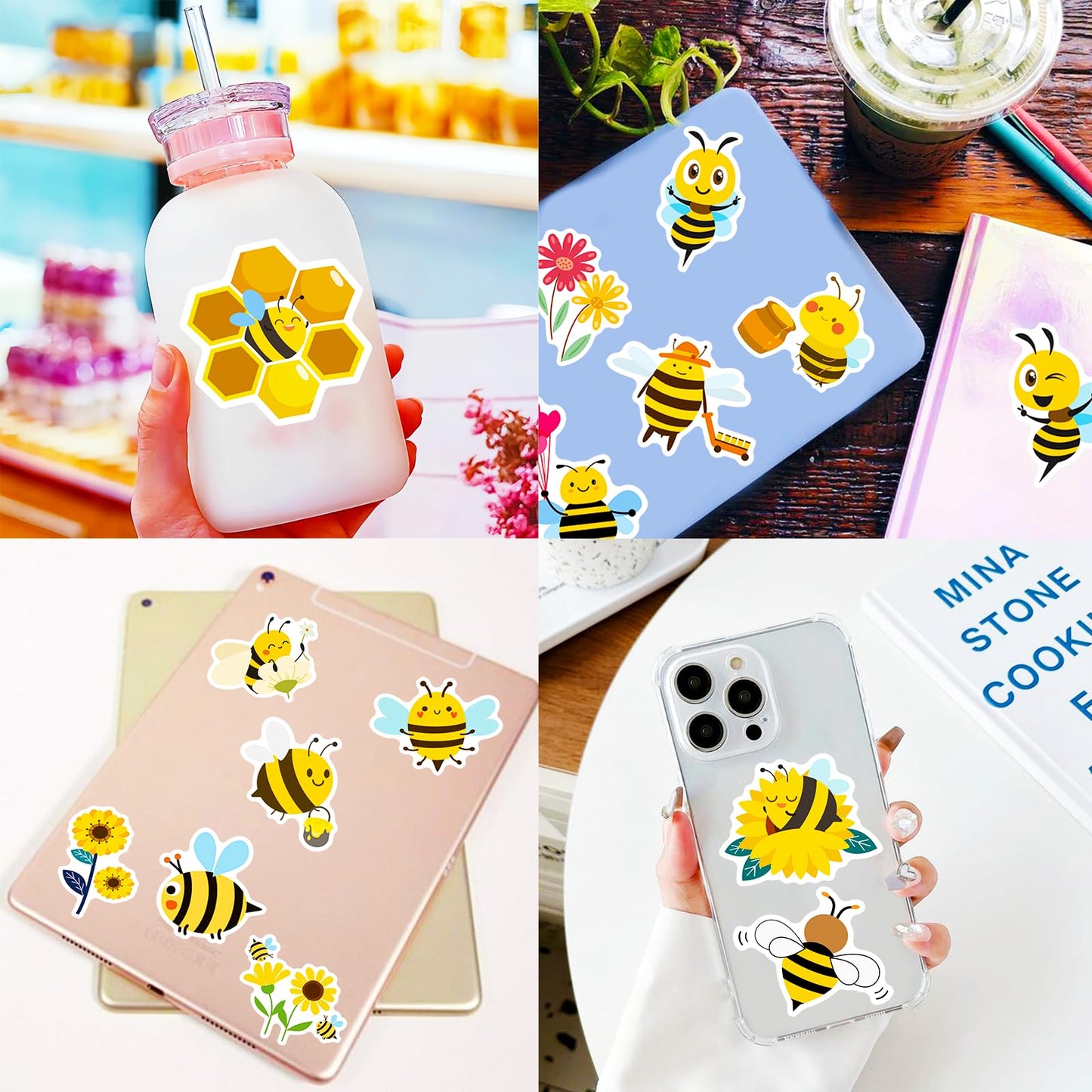 FengHiLe 100pcs Bee Theme Waterproof Vinyl Stickers – DIY Decor & Party Favors