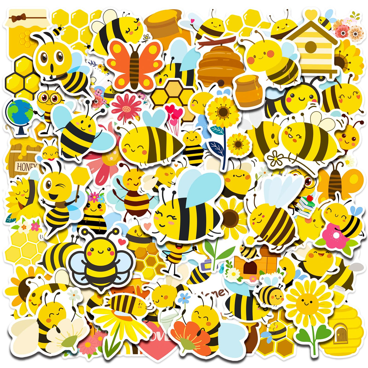 FengHiLe 100pcs Bee Theme Waterproof Vinyl Stickers – DIY Decor & Party Favors