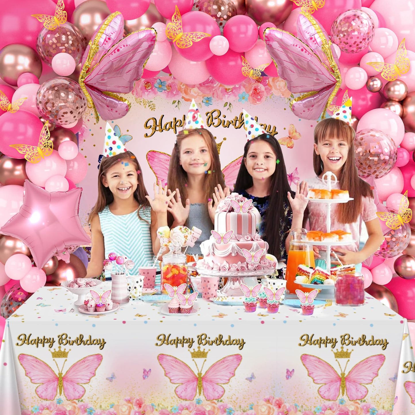 FengRise Pink Balloon Arch Kit – 106 Supplies for a Girl’s Birthday Party with Butterfly Balloons & Backdrop
