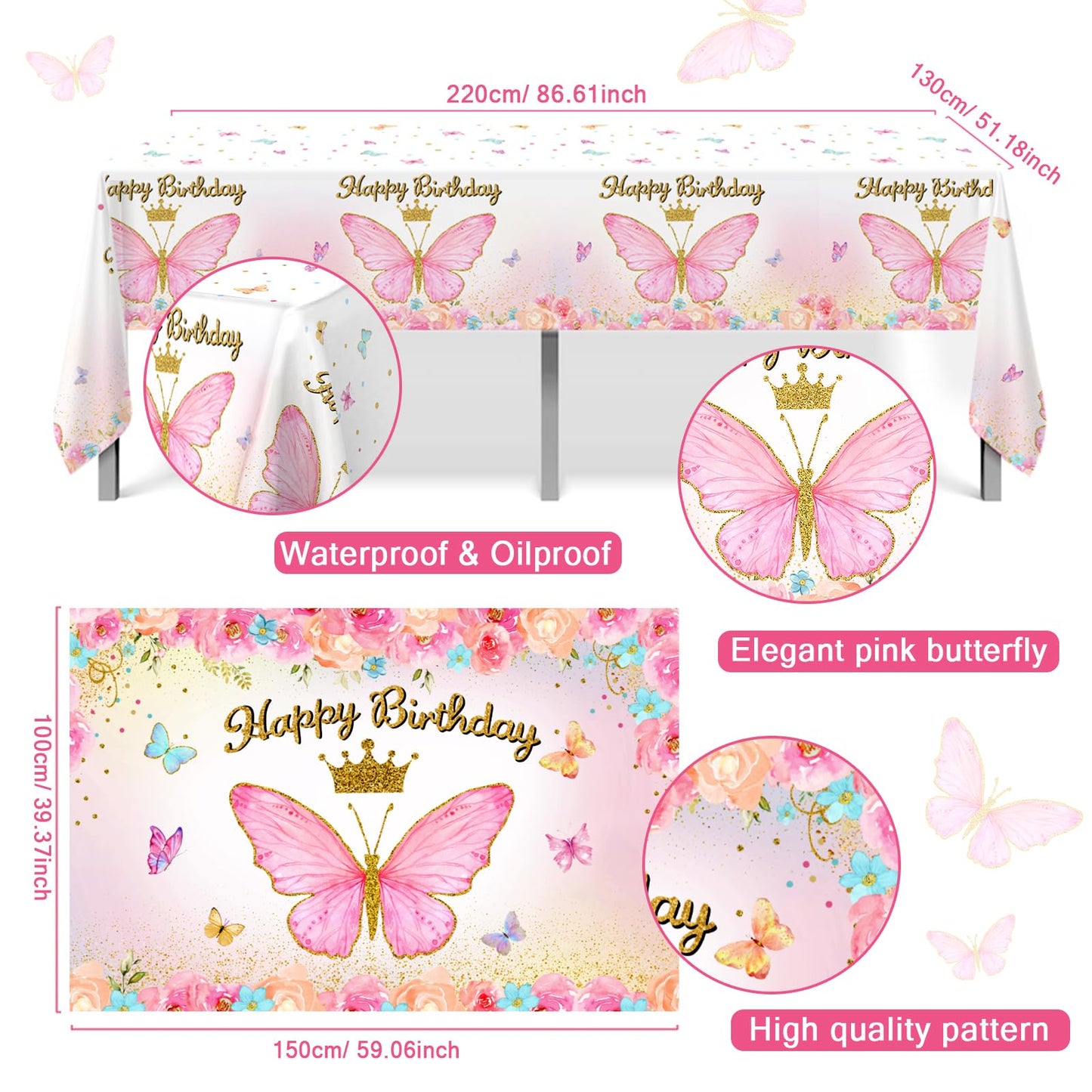 FengRise Pink Balloon Arch Kit – 106 Supplies for a Girl’s Birthday Party with Butterfly Balloons & Backdrop