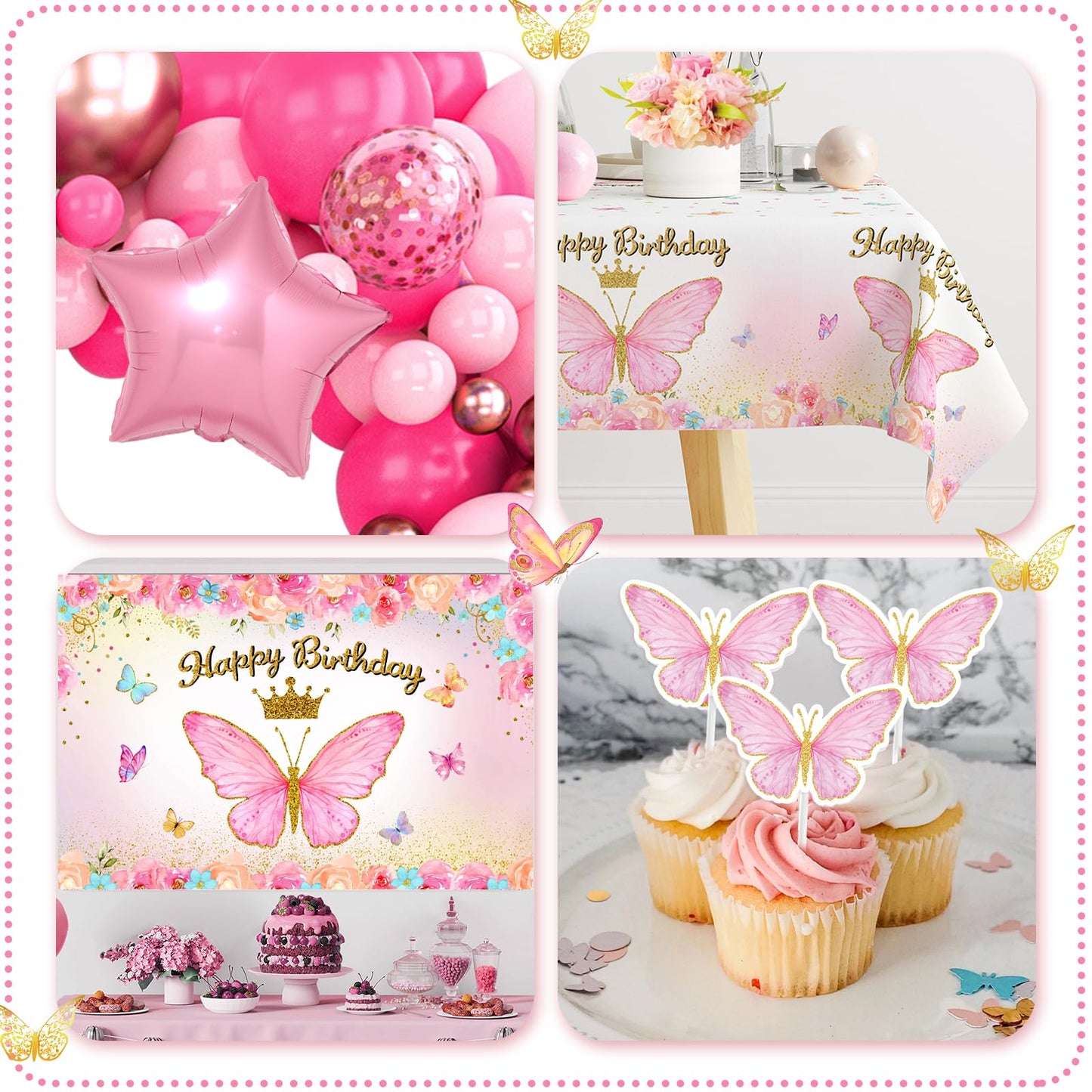 FengRise Pink Balloon Arch Kit – 106 Supplies for a Girl’s Birthday Party with Butterfly Balloons & Backdrop