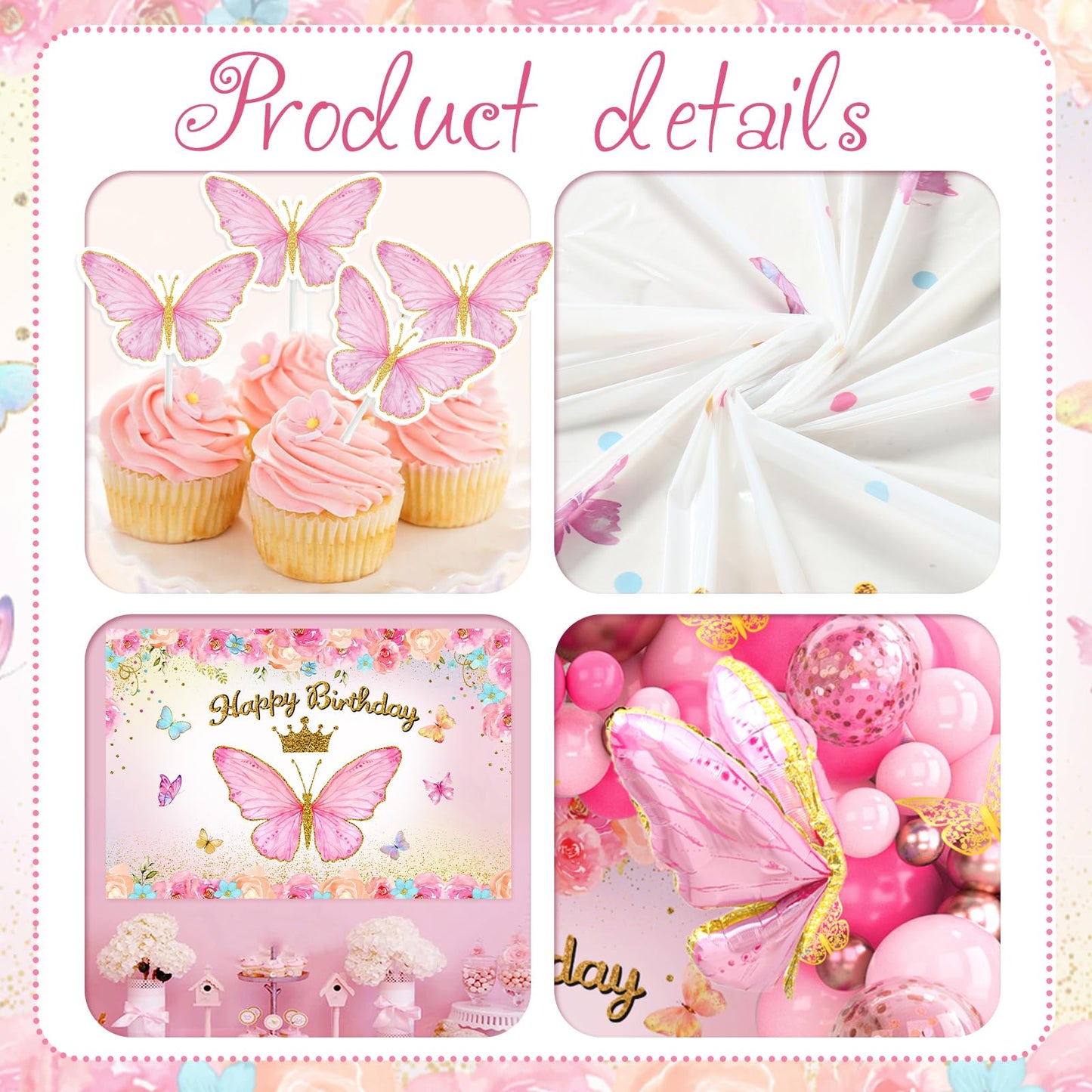 FengRise Pink Balloon Arch Kit – 106 Supplies for a Girl’s Birthday Party with Butterfly Balloons & Backdrop