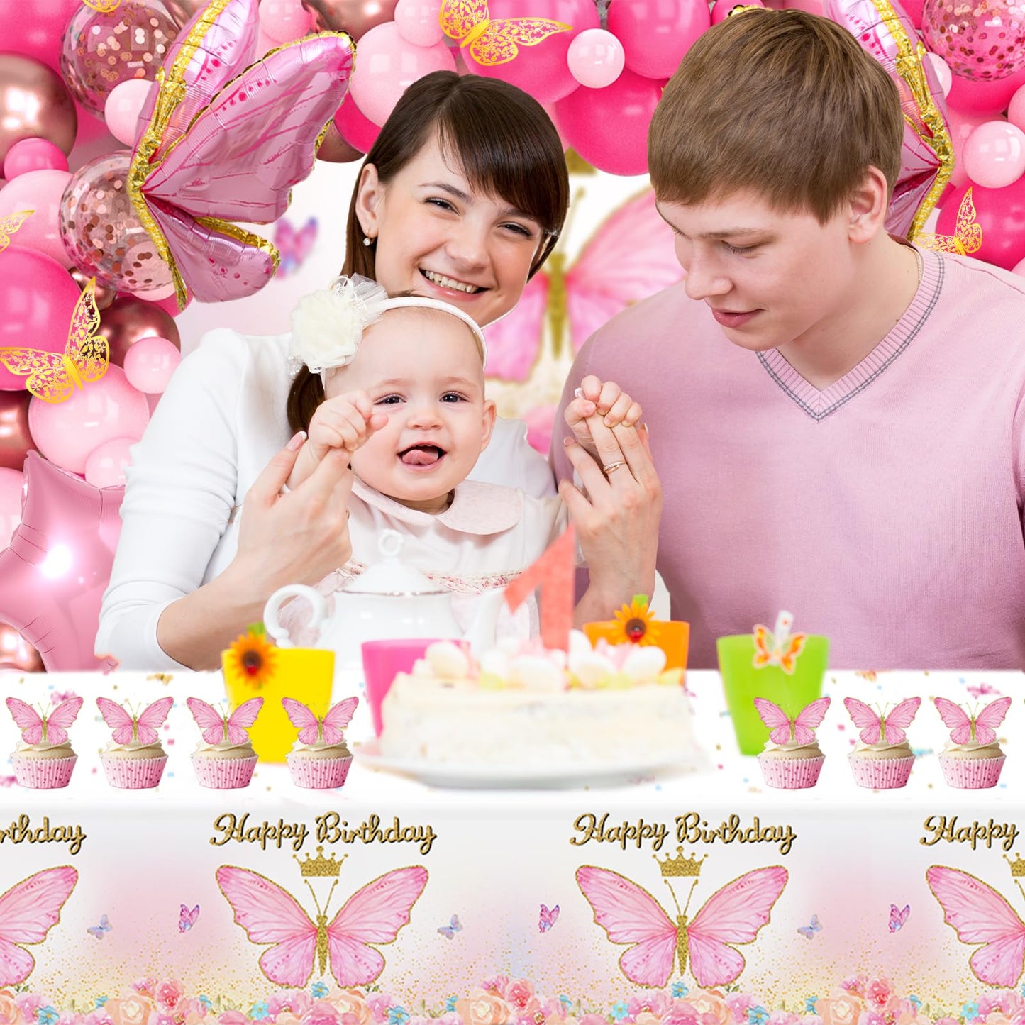 FengRise Pink Balloon Arch Kit – 106 Supplies for a Girl’s Birthday Party with Butterfly Balloons & Backdrop
