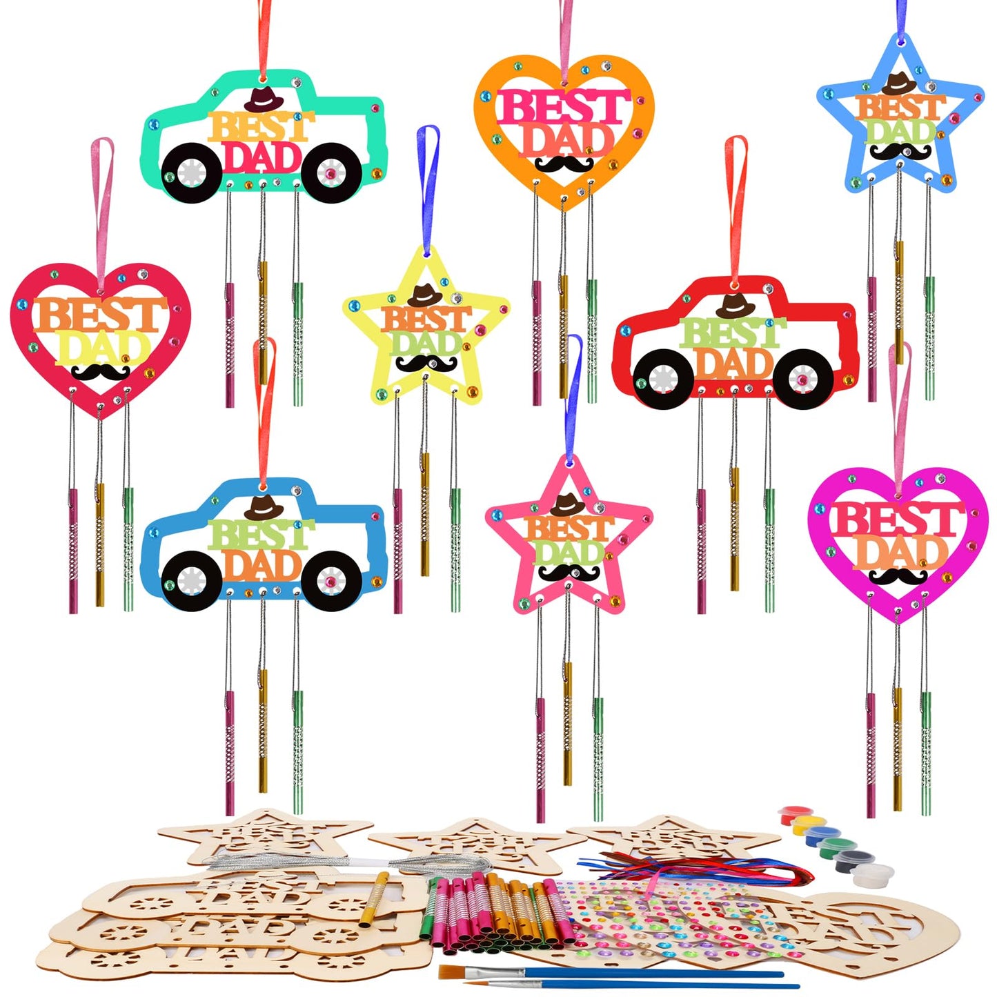 Fennoral 9 Pack Dad Wind Chime Kit – DIY Father’s Day Craft for Kids