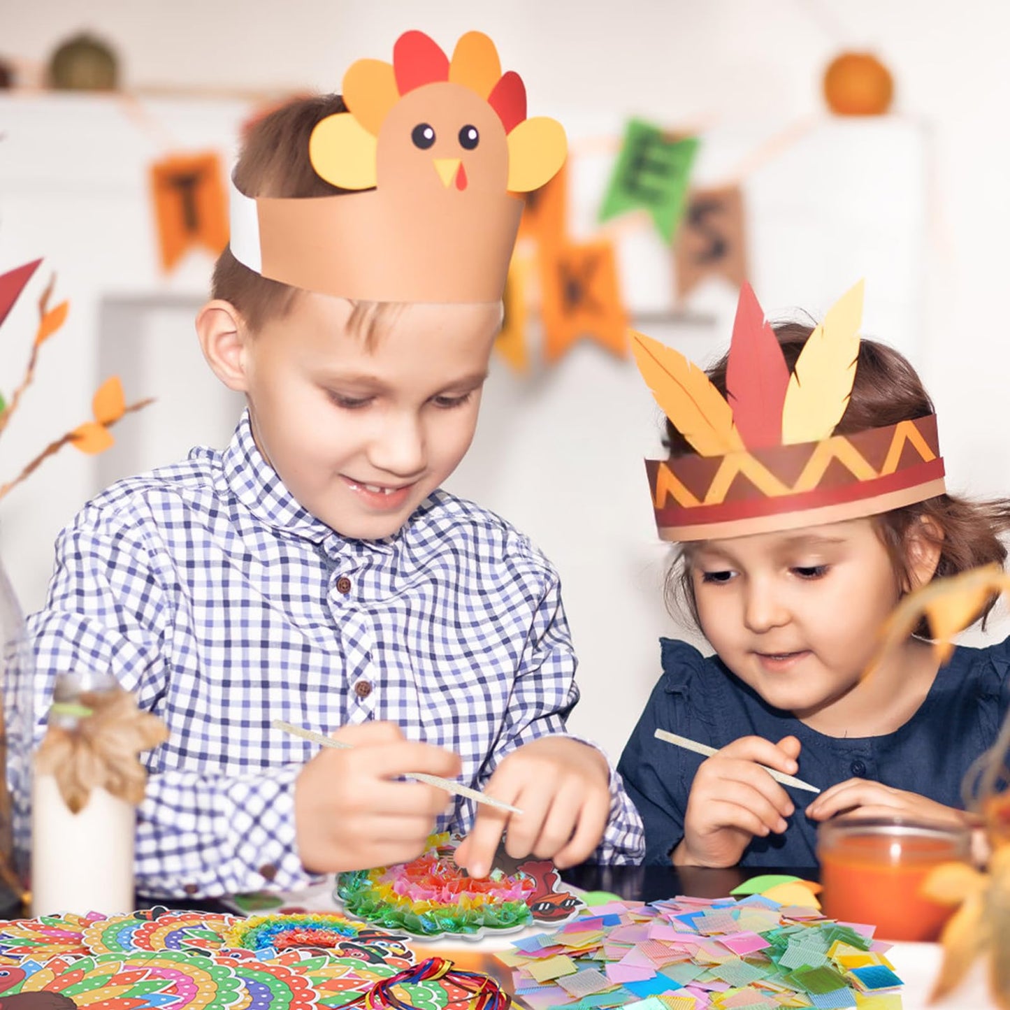 Fennoral 24-Pack Thanksgiving Turkey Crafts Kit for Kids – DIY Poke-In Art