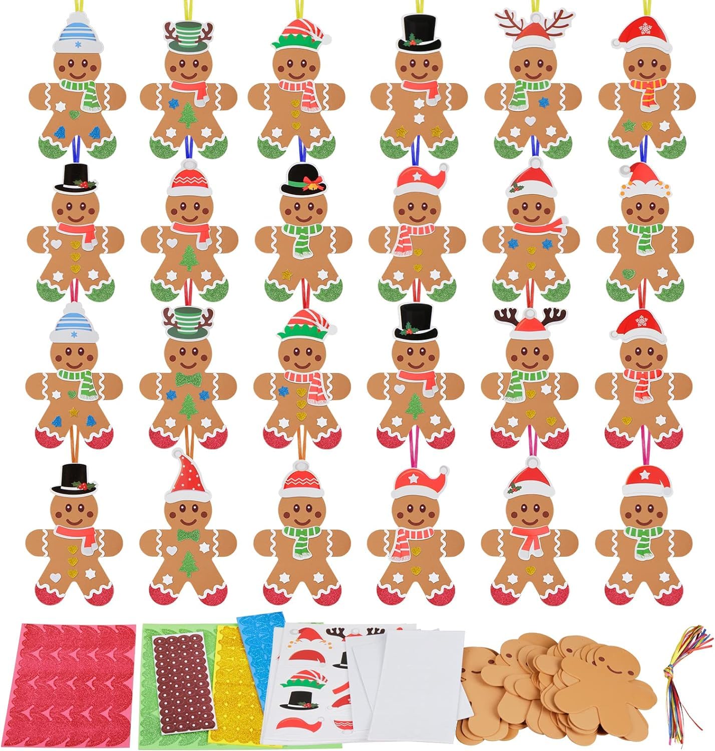 Fennoral 24 Pack Gingerbread Man Foam Stickers Craft Kit for Kids | DIY Christmas Ornaments
