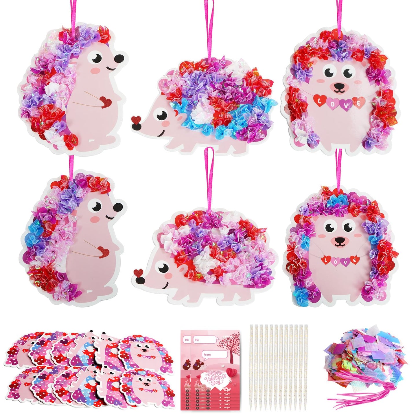 Fennoral 12 Pack Valentine Hedgehog Poke-In Craft Kits for Kids