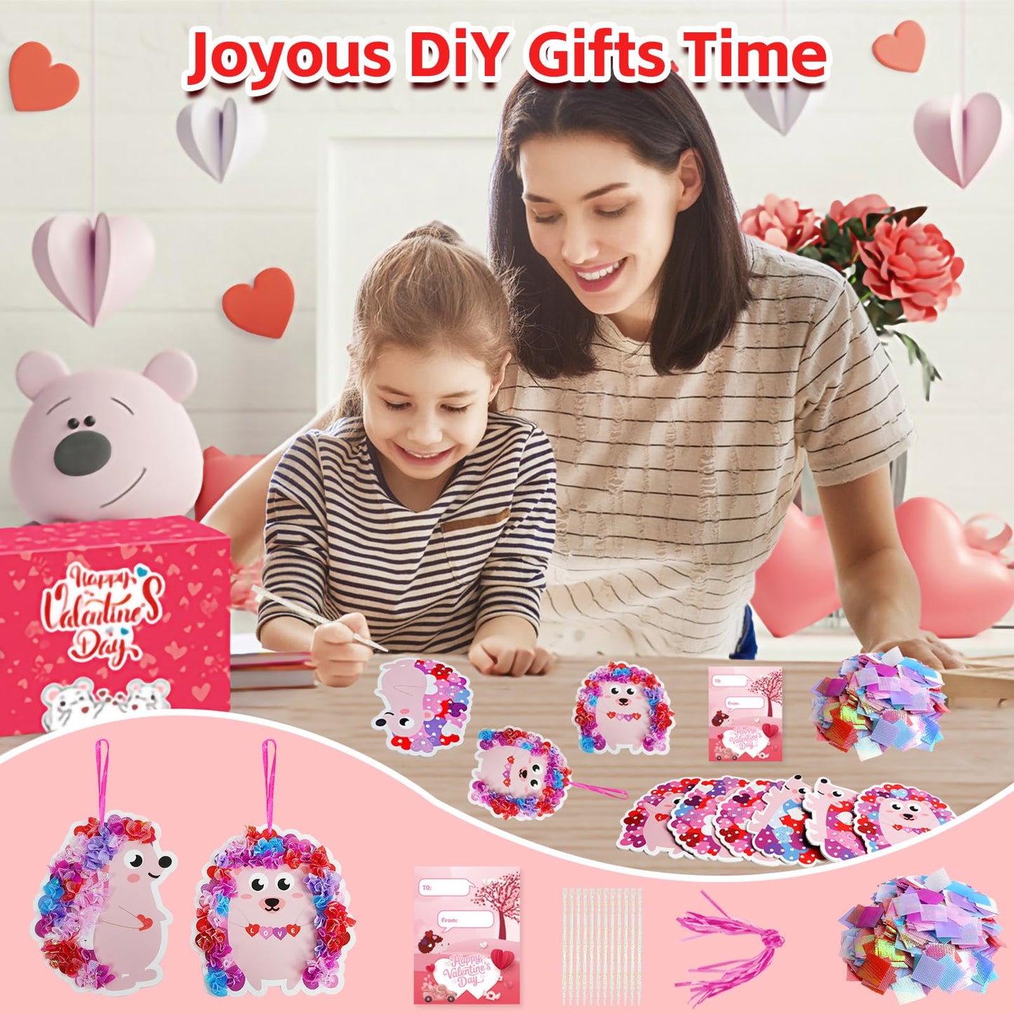 Fennoral 12 Pack Valentine Hedgehog Poke-In Craft Kits for Kids
