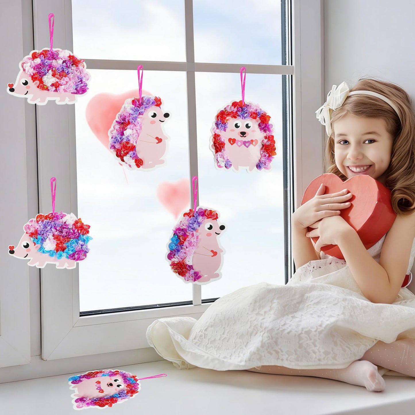 Fennoral 12 Pack Valentine Hedgehog Poke-In Craft Kits for Kids
