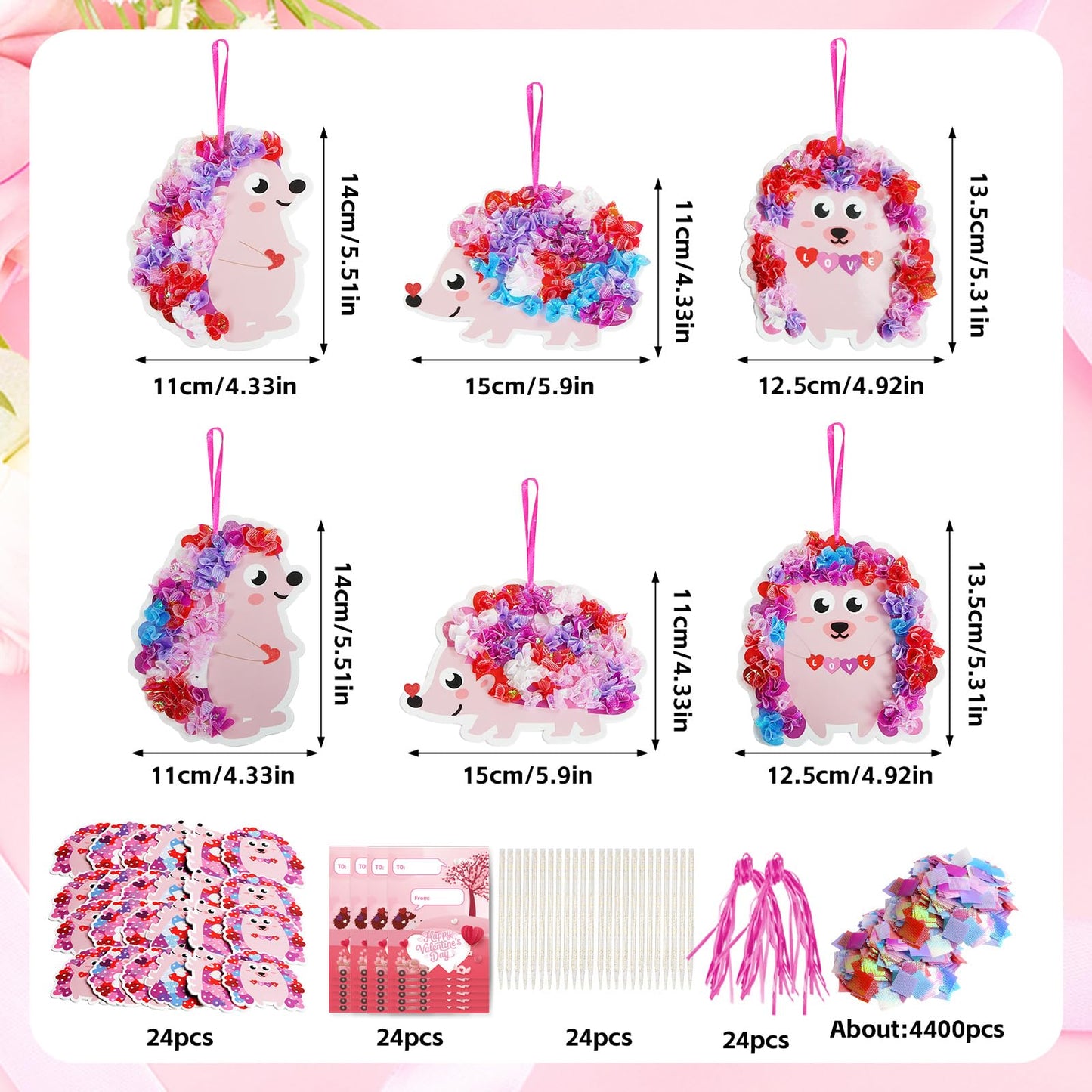 Fennoral 12 Pack Valentine Hedgehog Poke-In Craft Kits for Kids