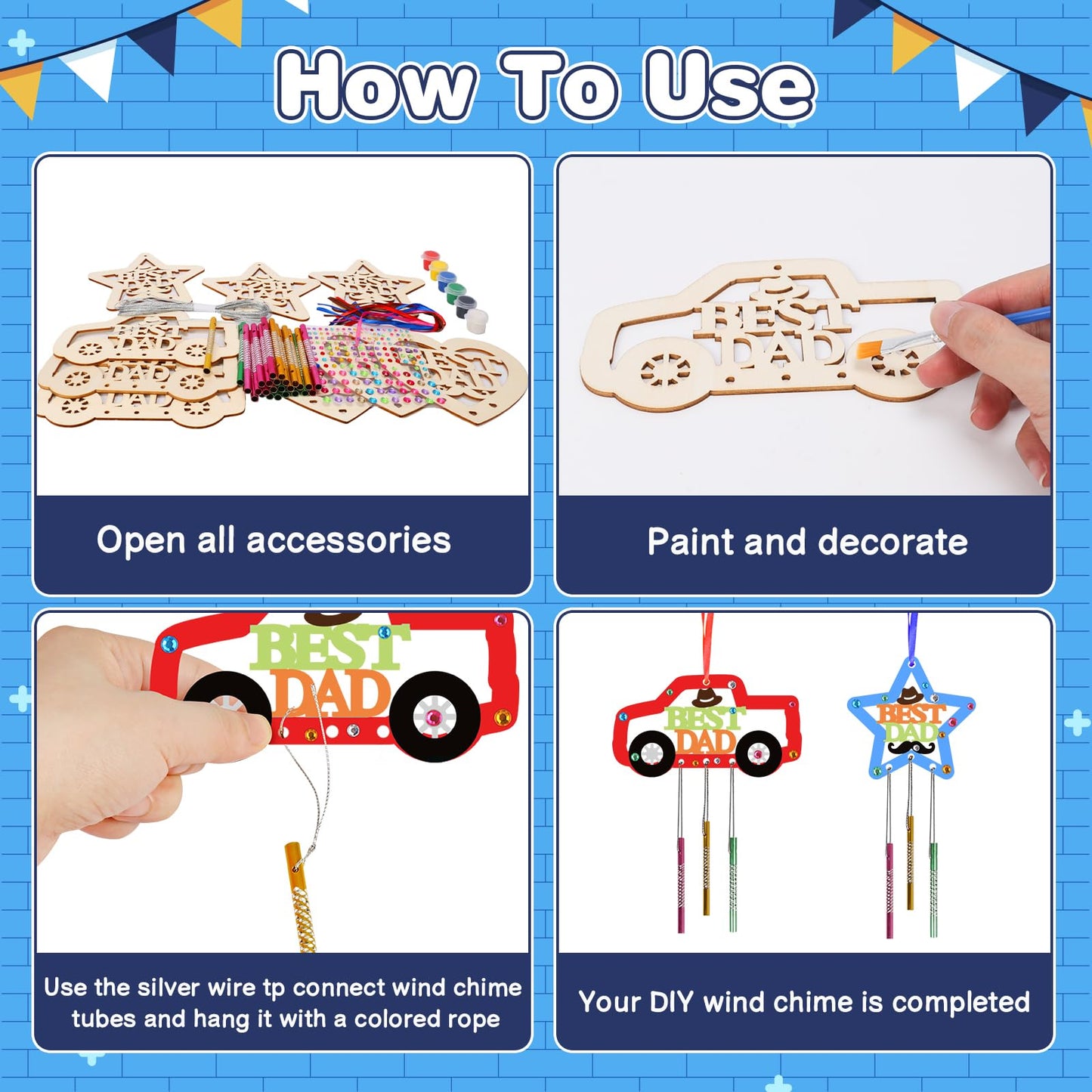 Fennoral 9 Pack Dad Wind Chime Kit – DIY Father’s Day Craft for Kids