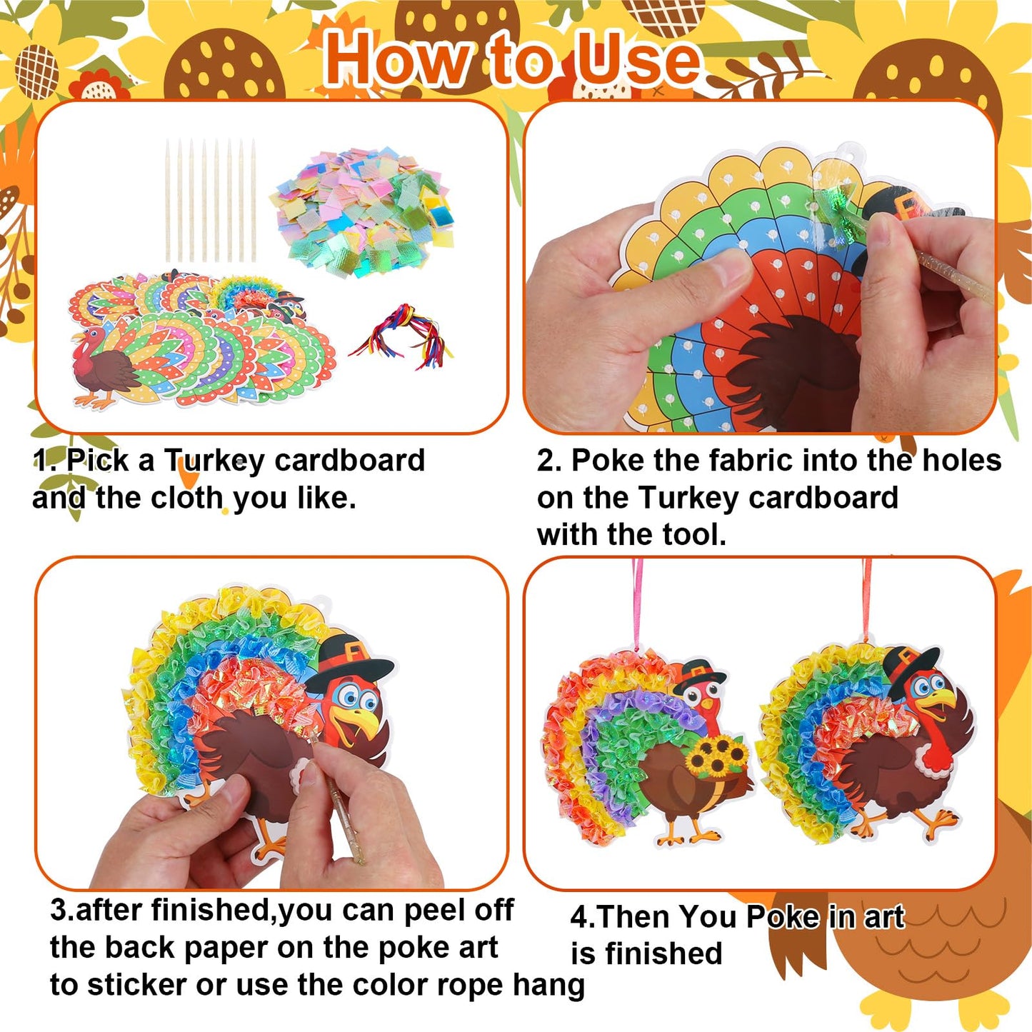 Fennoral 24-Pack Thanksgiving Turkey Crafts Kit for Kids – DIY Poke-In Art