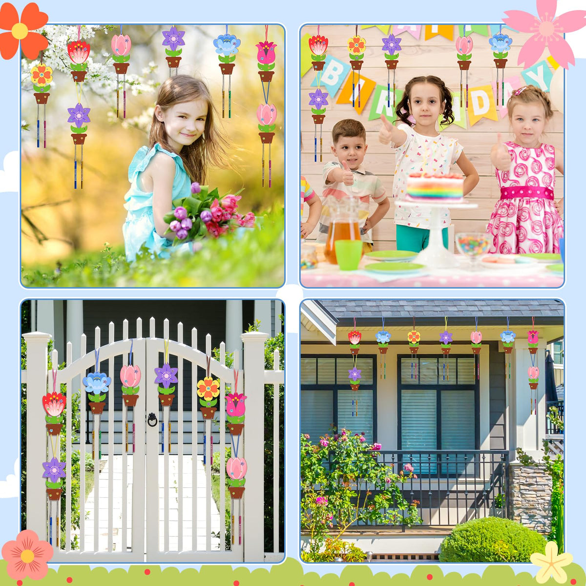 Fennoral 12 Pack Flower Wind Chime Craft Kit for Kids – DIY Wooden Ornaments