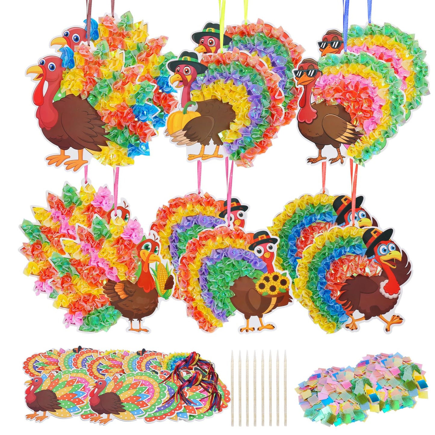 Fennoral 24-Pack Thanksgiving Turkey Crafts Kit for Kids – DIY Poke-In Art