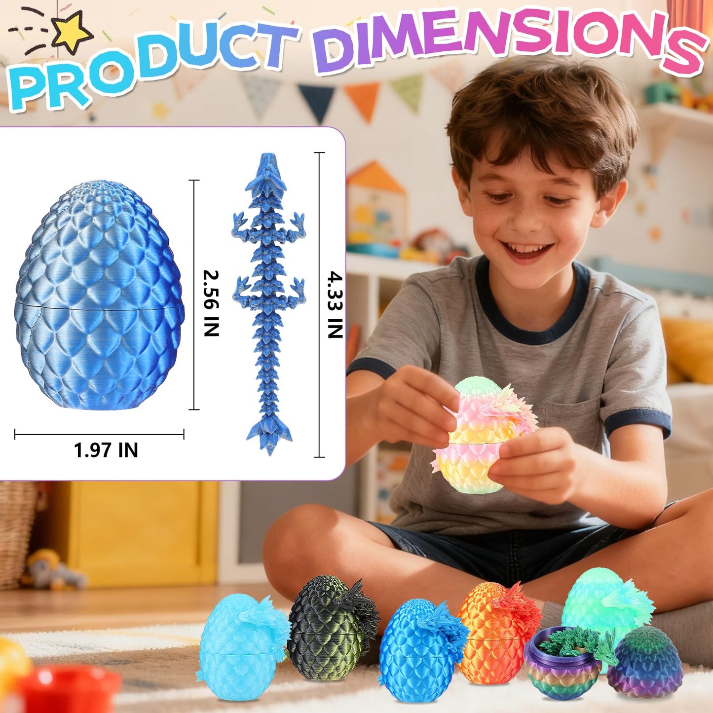 Fenoee 24-Pack 3D Printed Dragon Eggs with Dragon Inside | Daily Countdown Gifts