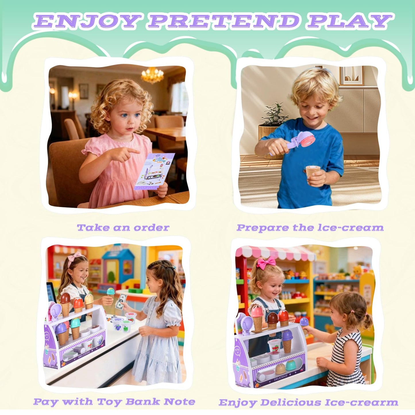 FENYAN Ice Cream Play Set - Pretend Store for Toddlers 3-8 - 47-Piece Educational Toy