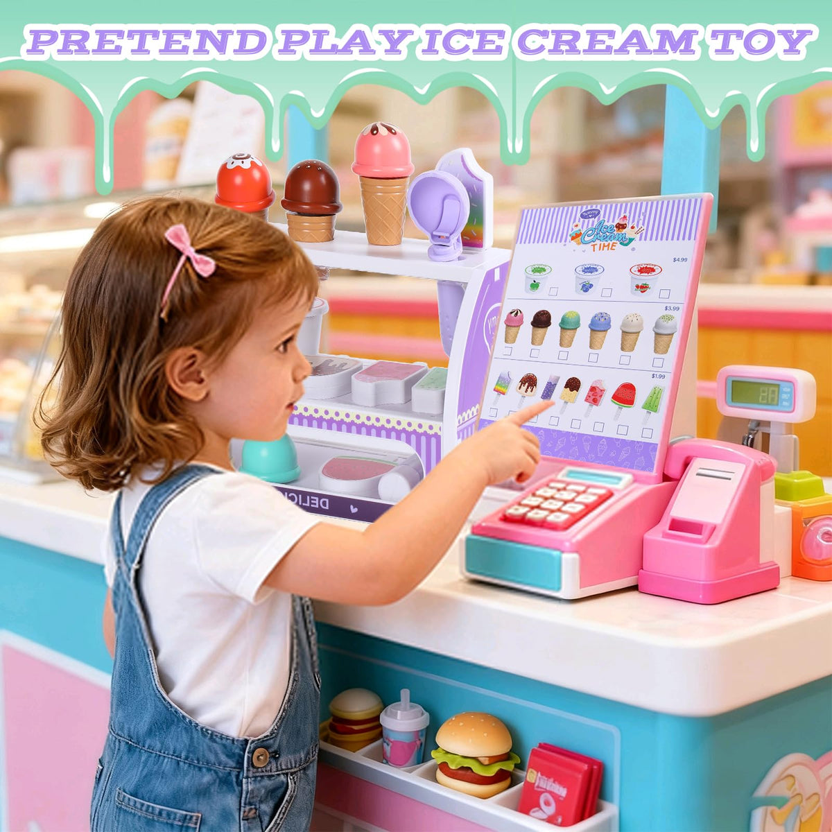 FENYAN Ice Cream Play Set - Pretend Store for Toddlers 3-8 - 47-Piece Educational Toy