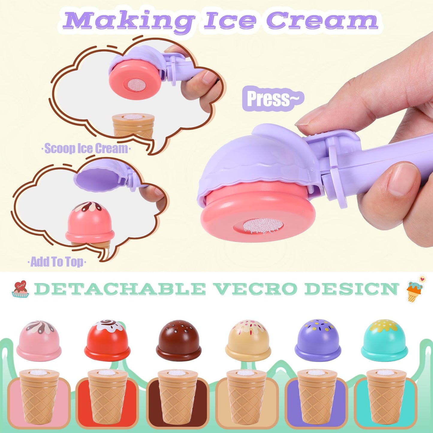 FENYAN Ice Cream Play Set - Pretend Store for Toddlers 3-8 - 47-Piece Educational Toy