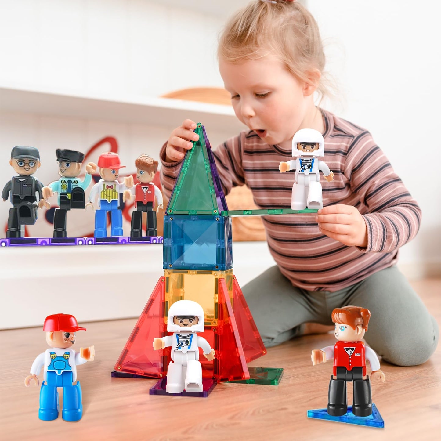 Feoxialy Large Magnetic People Figures – 15pc Community Helpers Set for Magnetic Tiles (Ages 3–7)